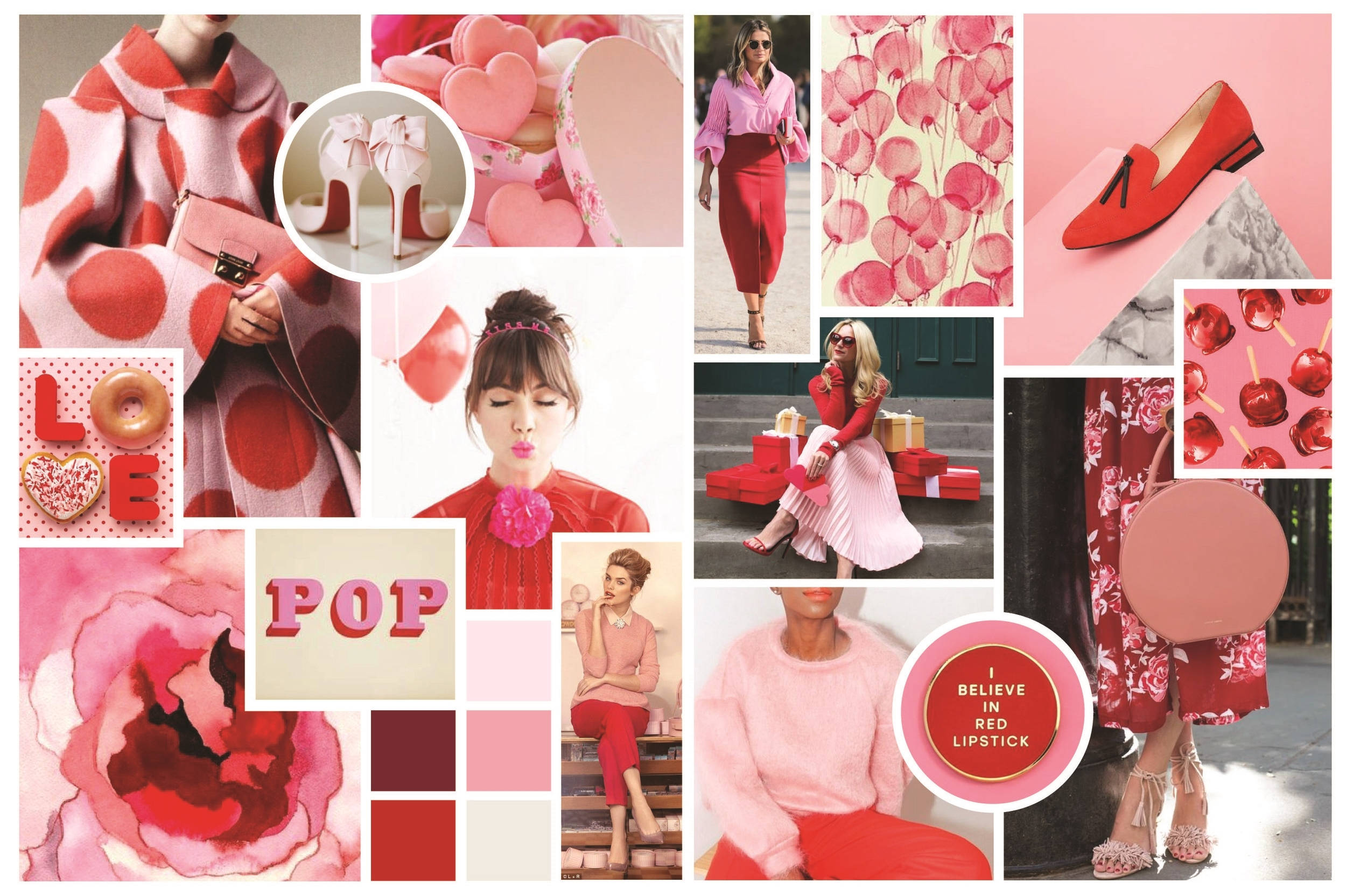 Pastel Red Aesthetic, vibrant pink, red fashion collage, Full HD Desktop Wallpaper