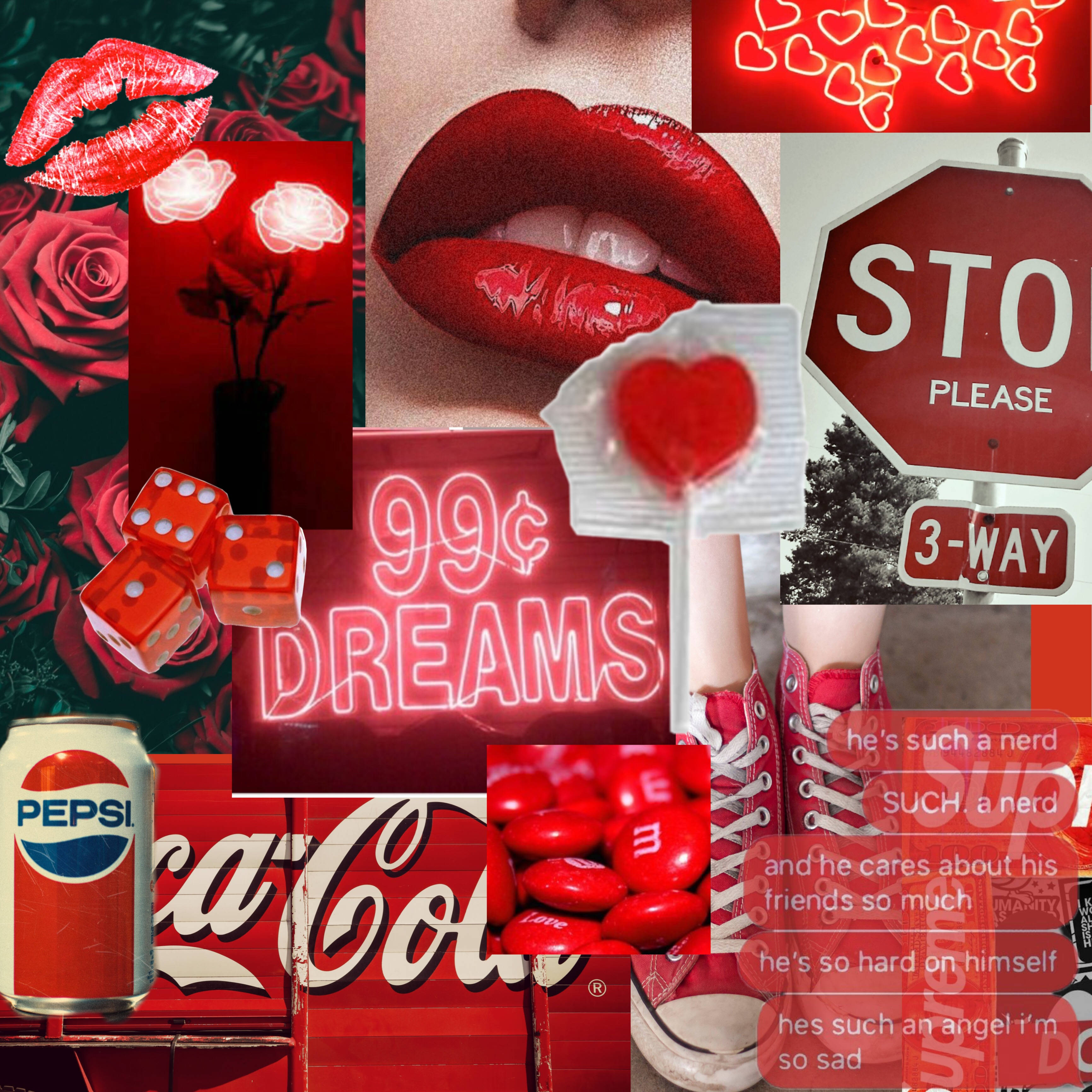 Pastel Crimson Serenity, Whimsical Red Aesthetic, Vibrant red-themed collage, 2K Desktop Wallpaper