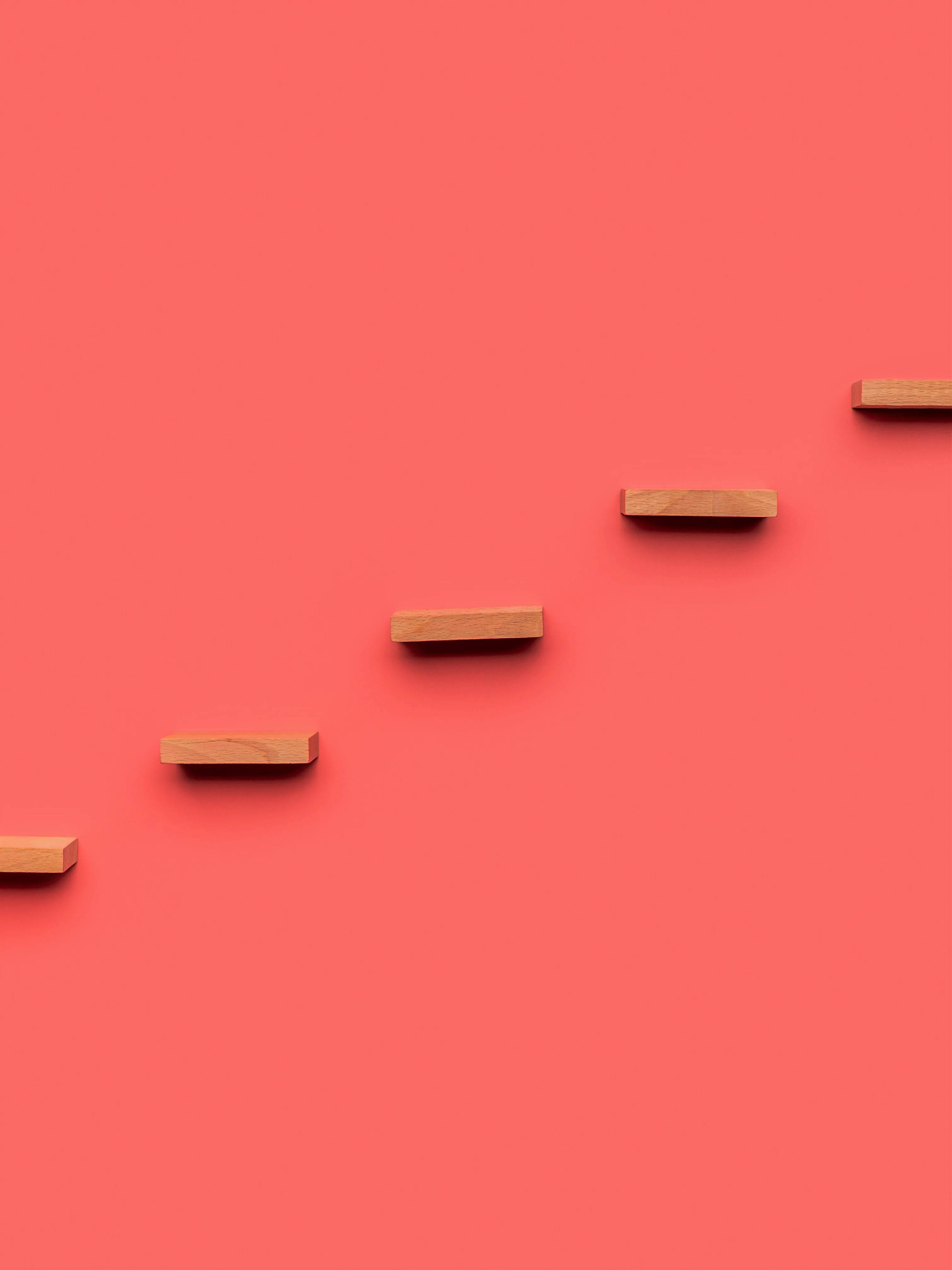 wooden blocks, pastel red aesthetic, coral background, 4K Phone Wallpaper