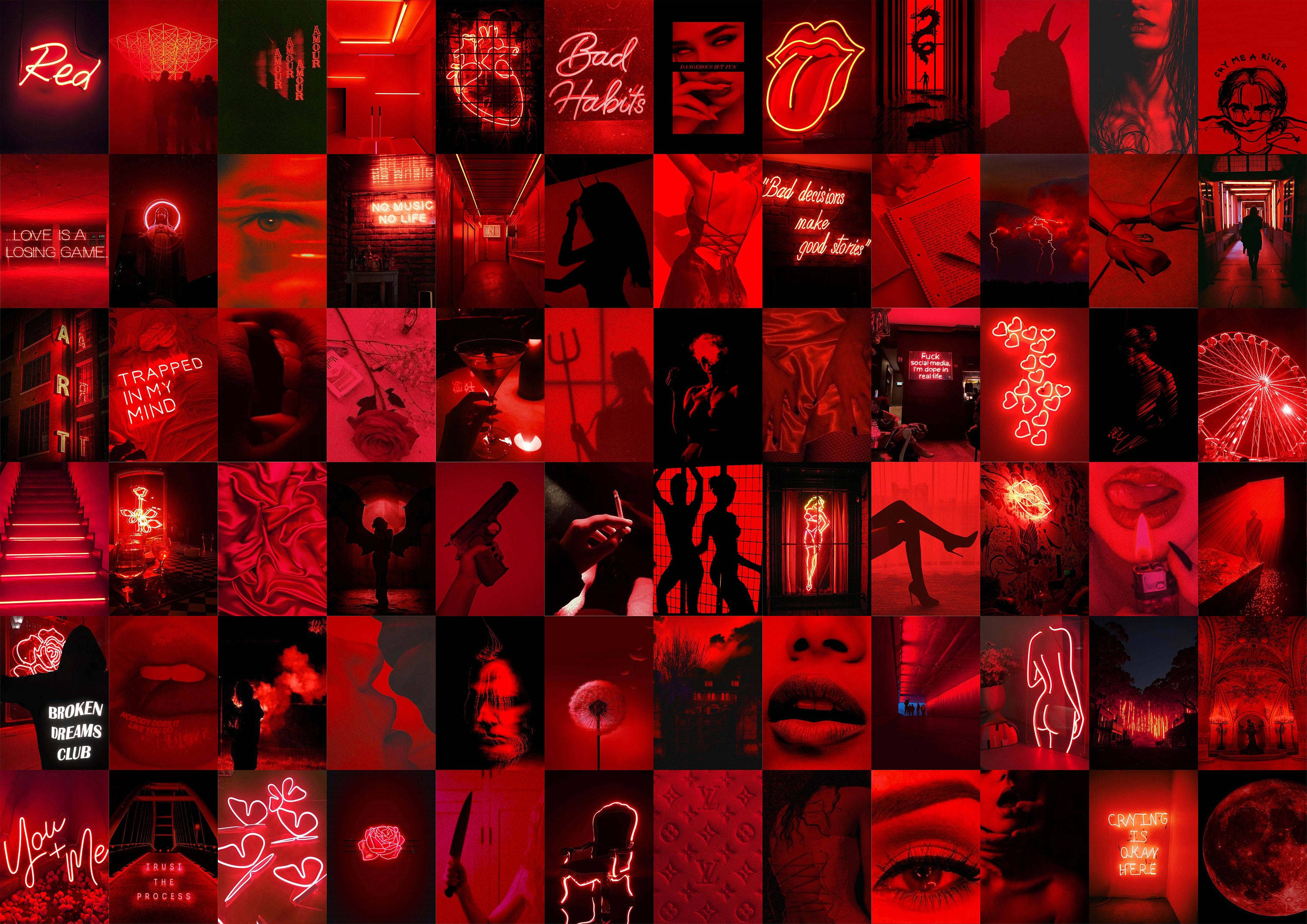 red aesthetic, neon-lit scenes, lips, 2K Desktop Wallpaper