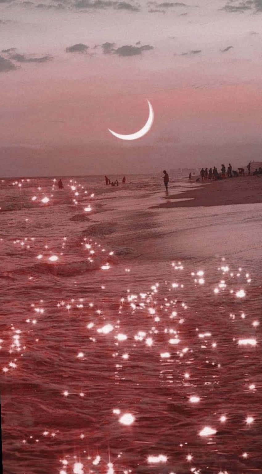 pastel red, pink moon, twilight, HD Phone Wallpaper