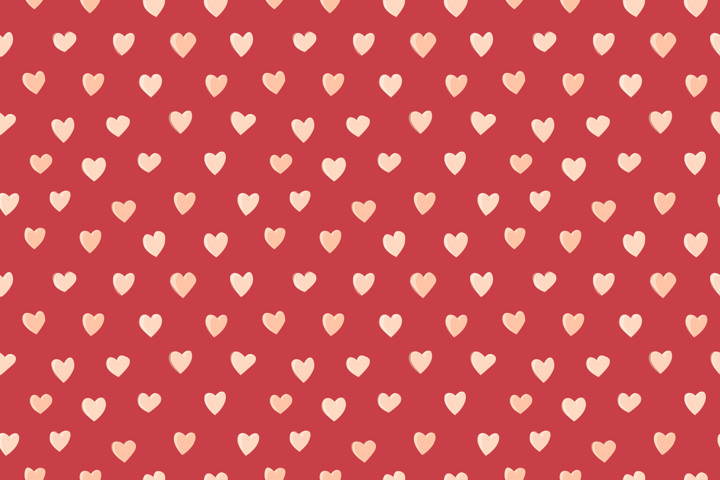 pastel red, soft peach hearts, deep red background, 2K Desktop Wallpaper