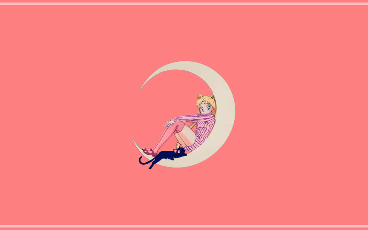 Pastel Sailor Moon, crescent moon, black cat, HD Desktop Wallpaper