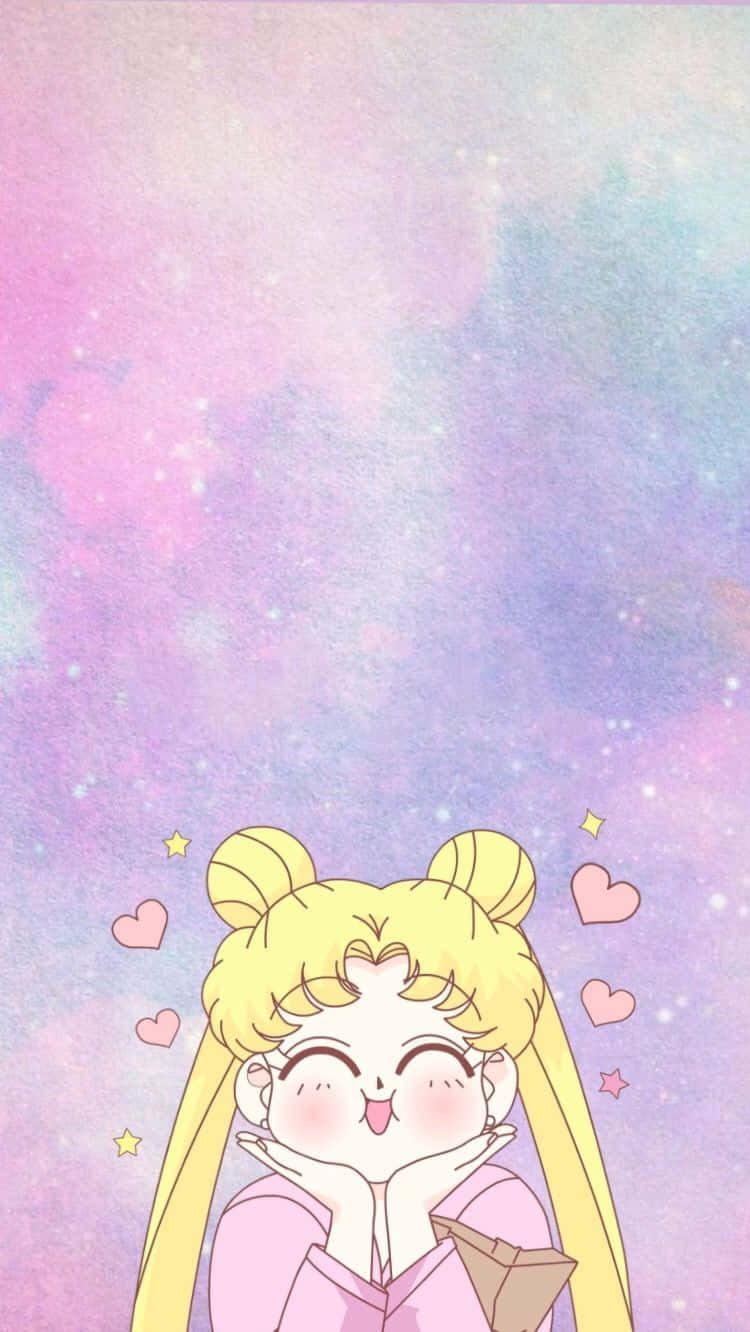 Pastel Sailor Moon, blonde pigtails, pastel pink and purple starry sky, HD Phone Wallpaper