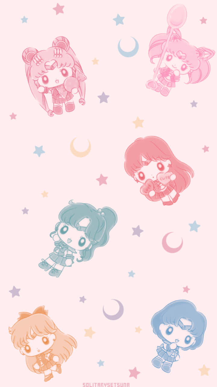 Pastel Sailor Moon, chibi anime girls, pastel stars, HD Phone Wallpaper