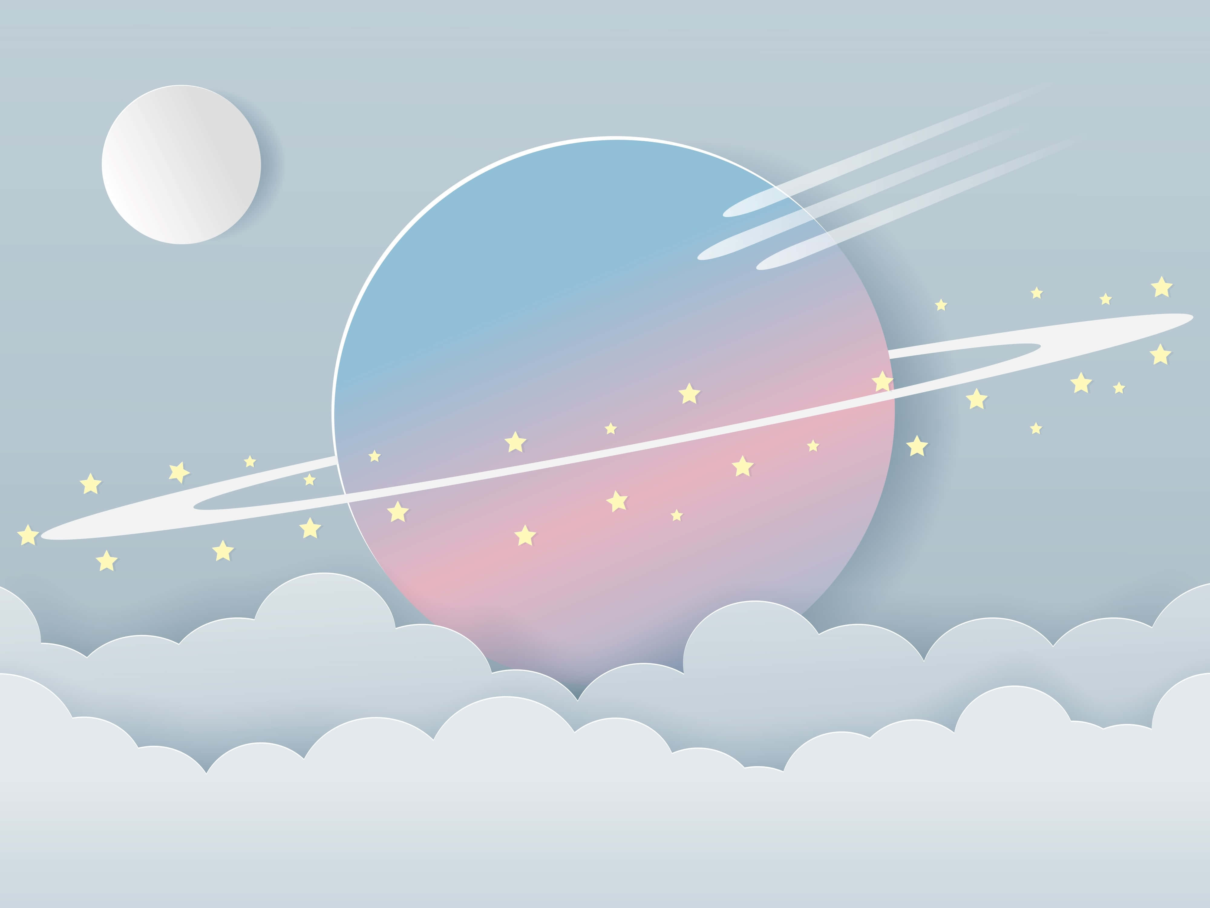 pastel space aesthetic, planet, glowing ring, 4K Desktop Wallpaper