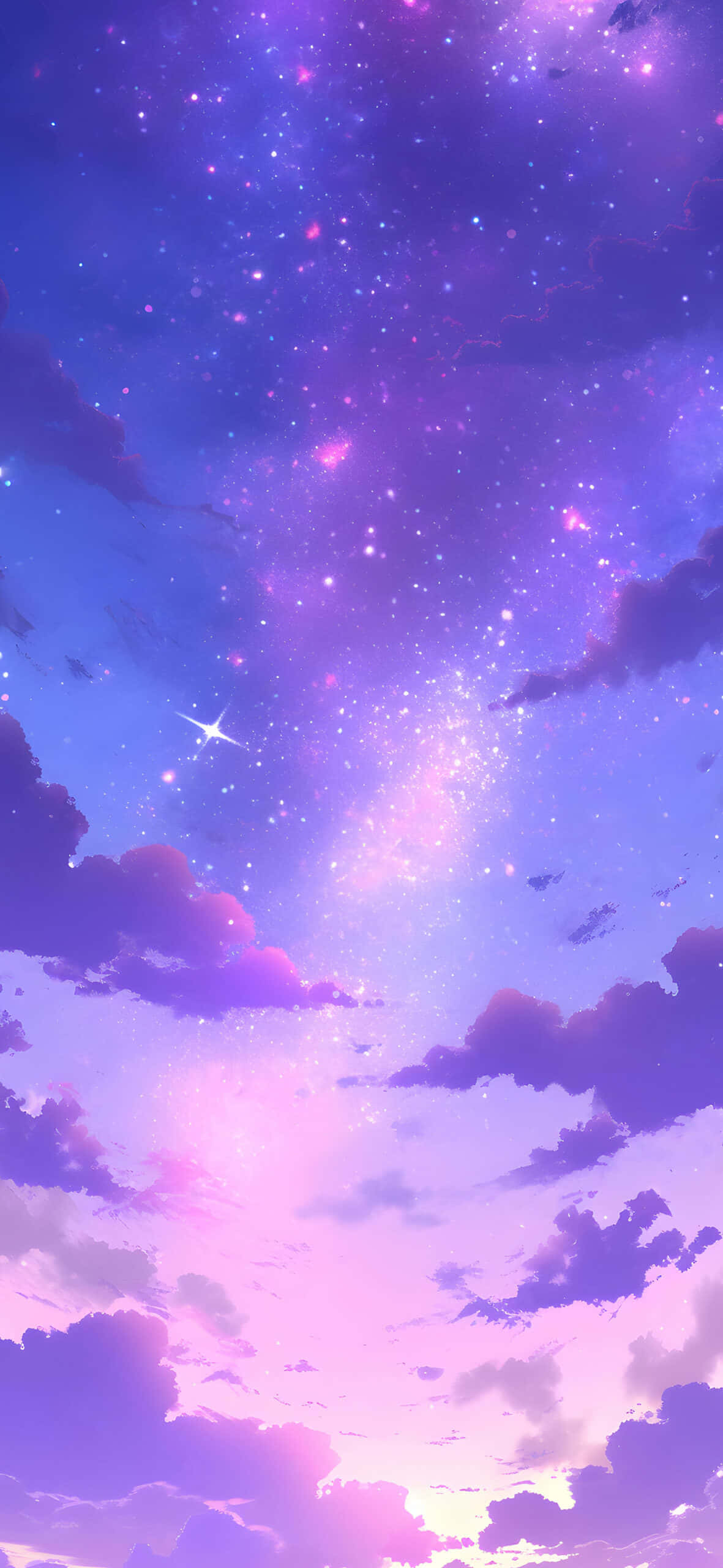 Pastel Space Sky Aesthetic, vibrant purple and pink sky, glittering stars, 2K Phone Wallpaper