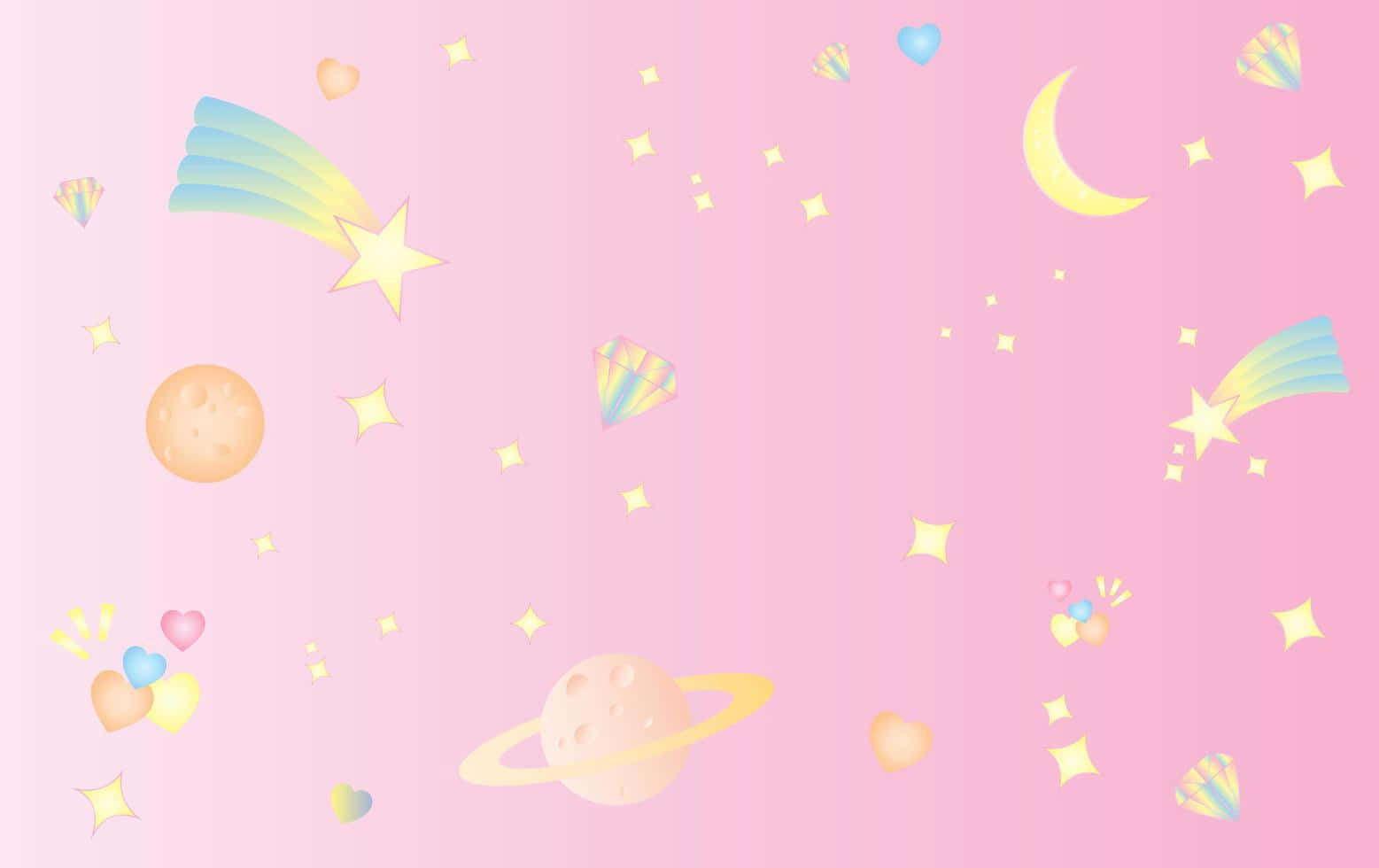 Pastel Space Aesthetic, pastel pink background, floating stars, HD Desktop Wallpaper