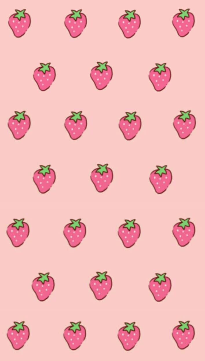 Pastel Strawberry, pink background, cute cartoon strawberries, SD Phone Wallpaper