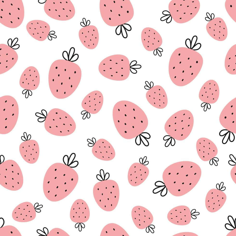 Pastel Strawberry, pink strawberries, black outlines, SD Desktop Wallpaper