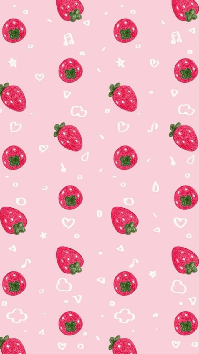 Pastel Strawberry, pink background, cute strawberries, SD Phone Wallpaper
