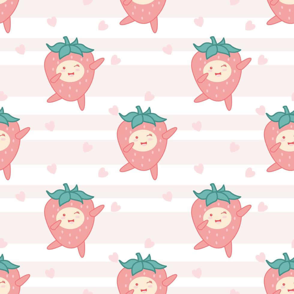 Pastel Strawberry, cartoon strawberries, smiling faces, SD Desktop Wallpaper