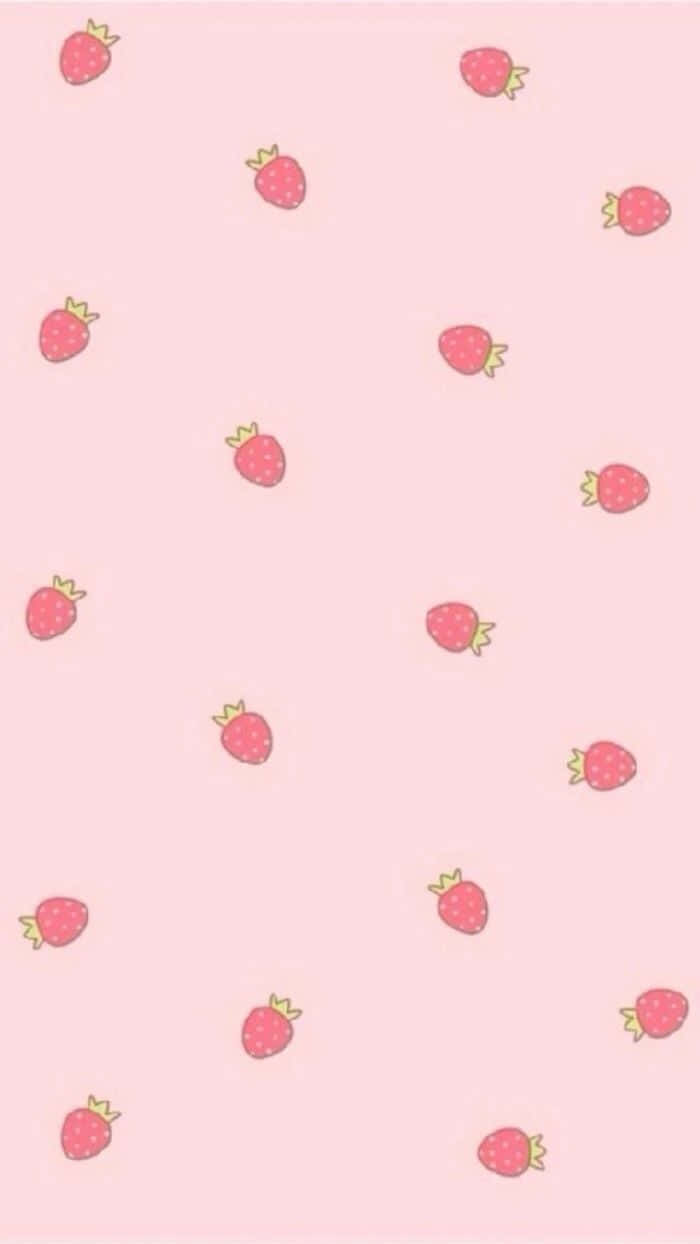 Pastel Strawberry, soft pink background, cute cartoon strawberries, SD Phone Wallpaper