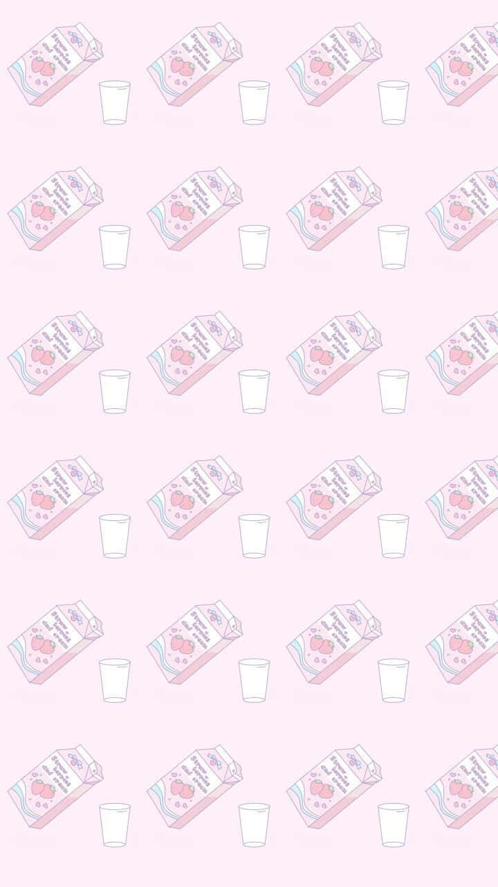 Pastel Strawberry, pink background, repeating cartoon milk cartons, HD Phone Wallpaper