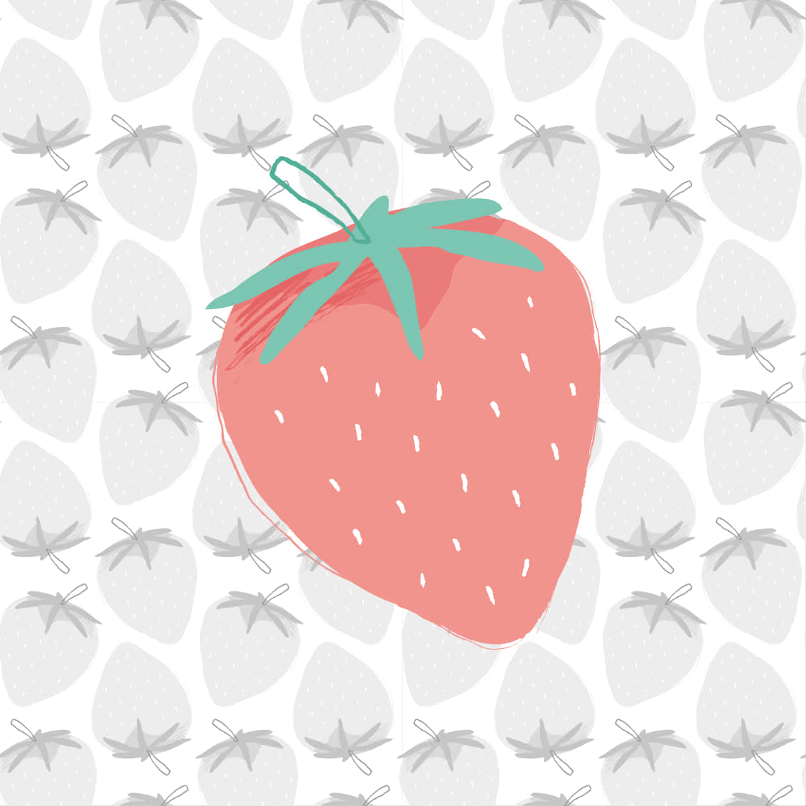pastel cute strawberry, gray pattern of strawberries, white background, SD Desktop Wallpaper