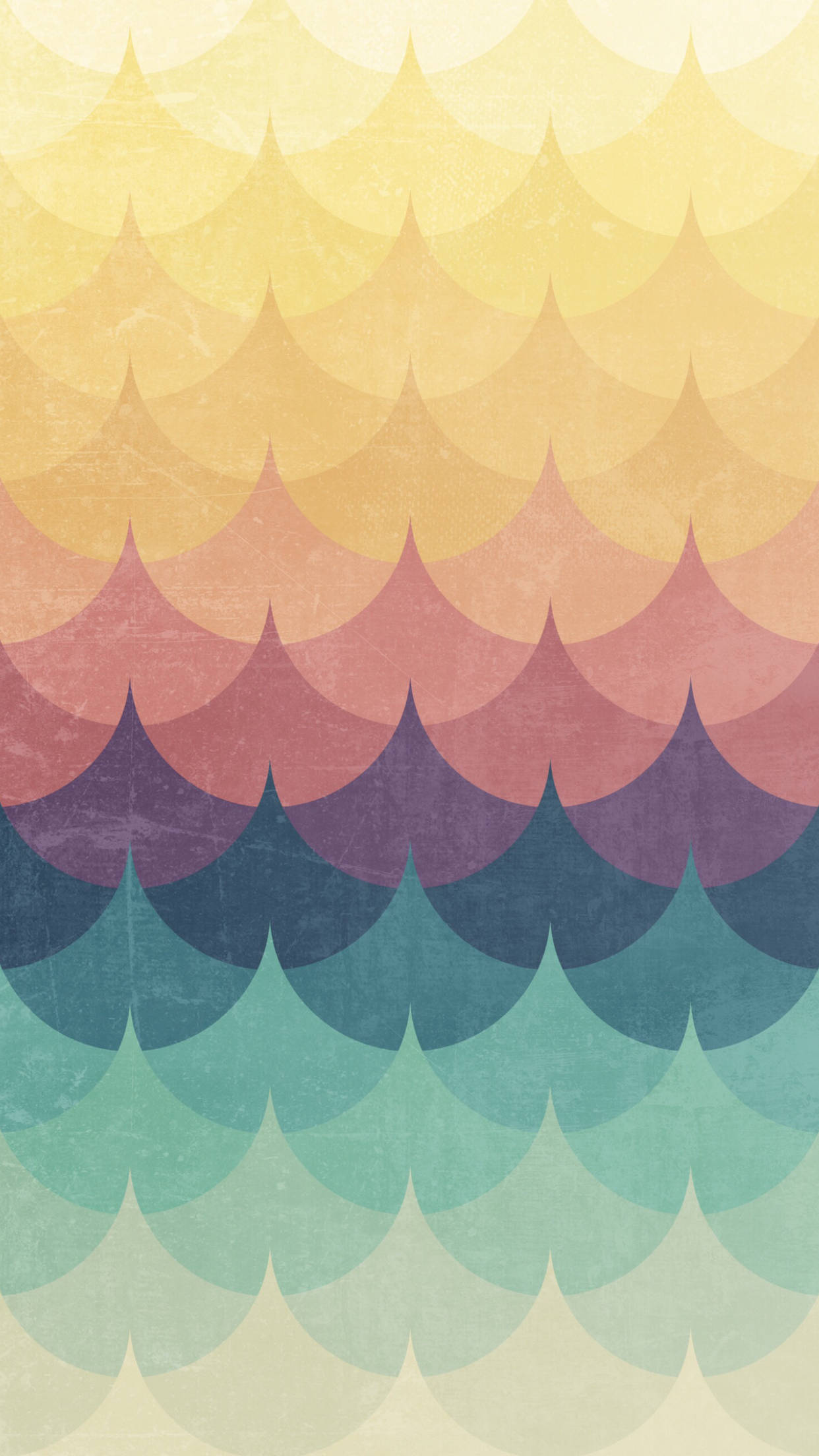 vibrant gradient scalloped waves, yellow to teal, vintage textured pattern, Full HD Phone Wallpaper