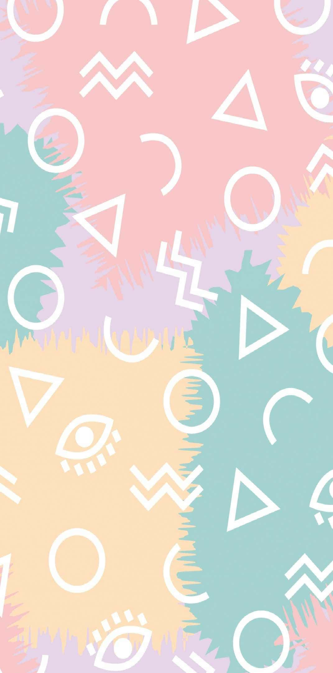 Danish Pastel Geometric Pattern, pastel gradient, white geometric shapes, Full HD Phone Wallpaper