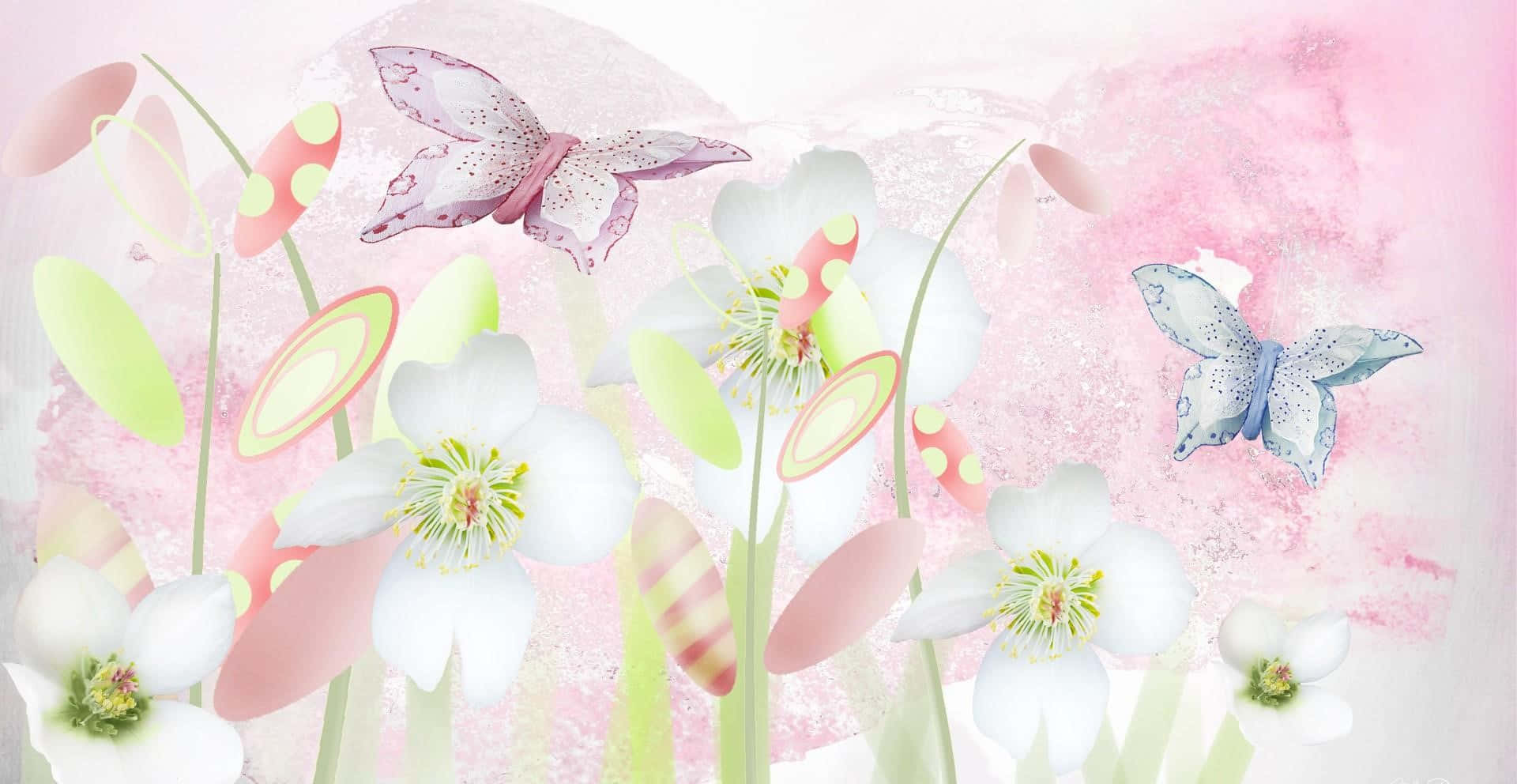 Pastel Summer, soft pink, green watercolor washes, Full HD Desktop Wallpaper