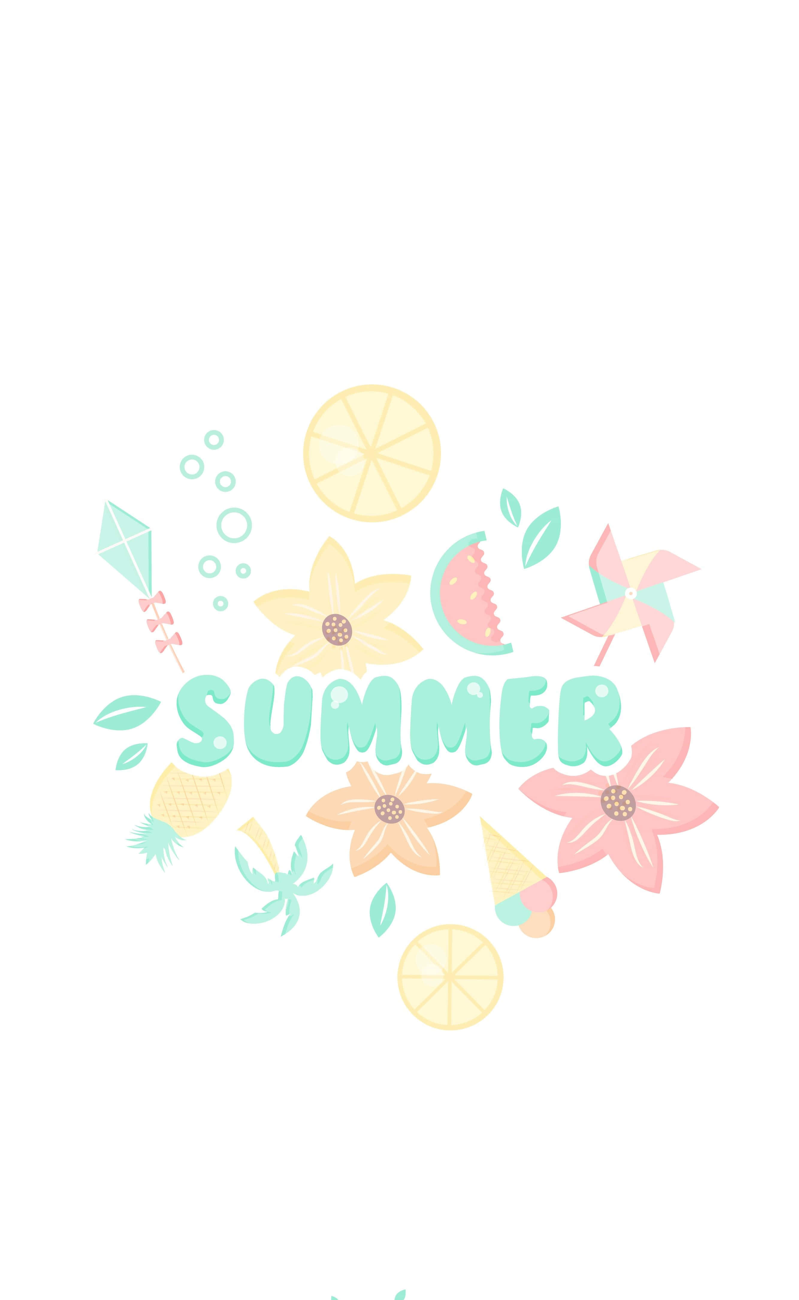 Pastel Summer, pastel flowers, lemon slices, 4K Phone Wallpaper