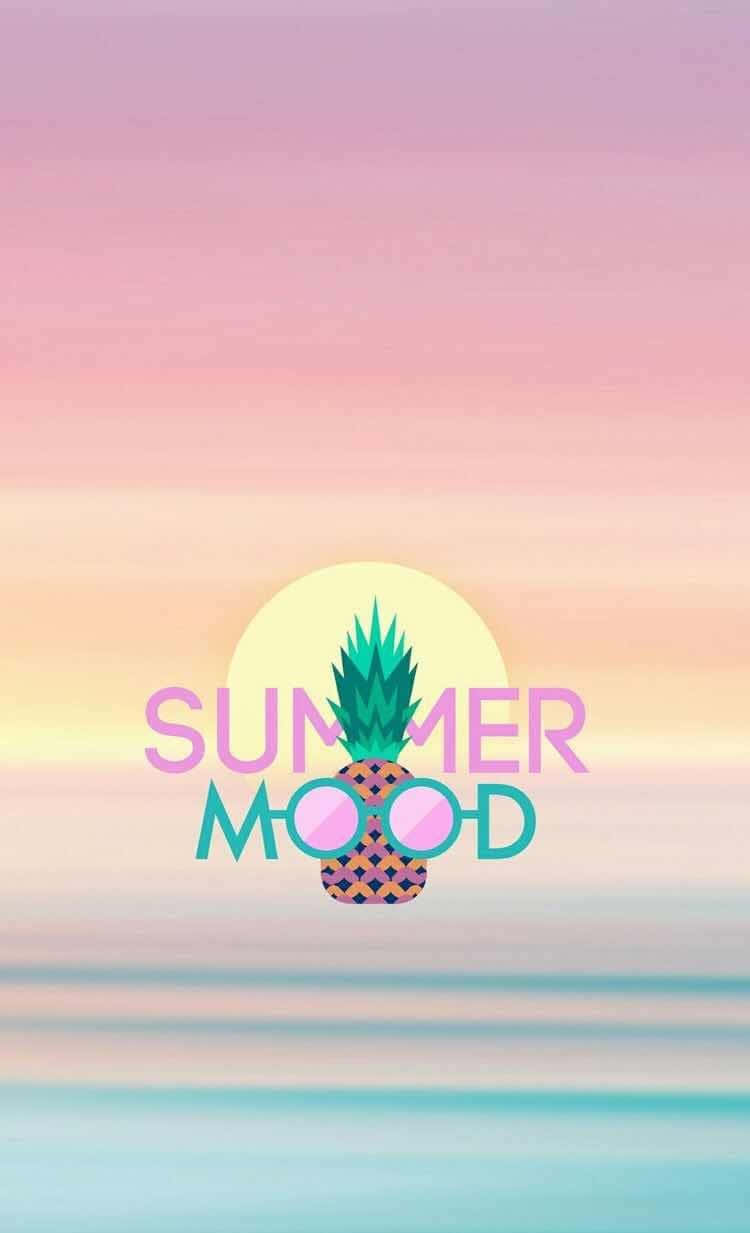 pastel sunset, calm turquoise water, stylized pineapple, SD Phone Wallpaper