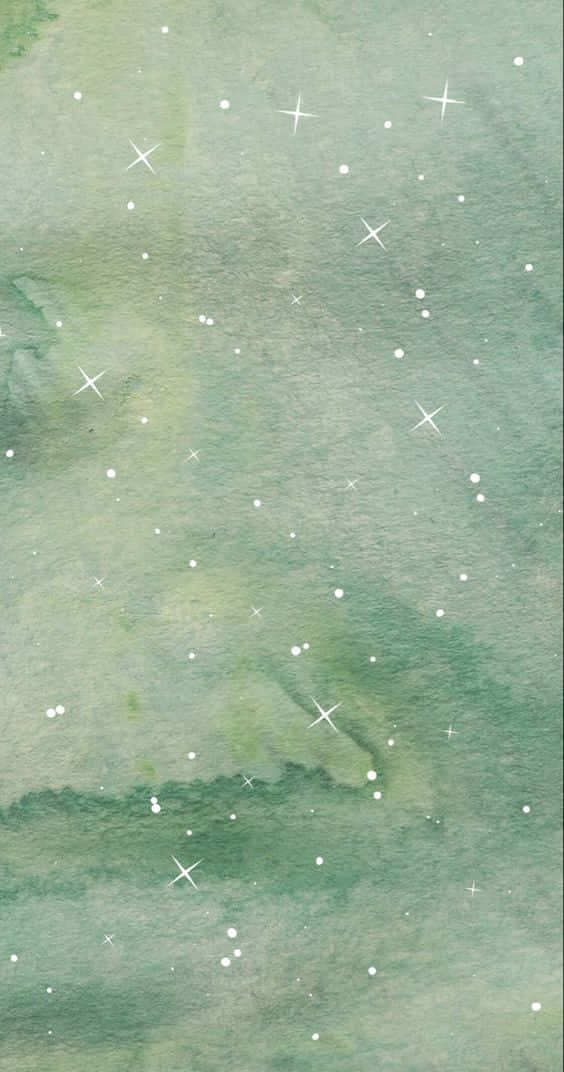 Pastel Teal Aesthetic, watercolor wash, sparkling white stars, SD Phone Wallpaper
