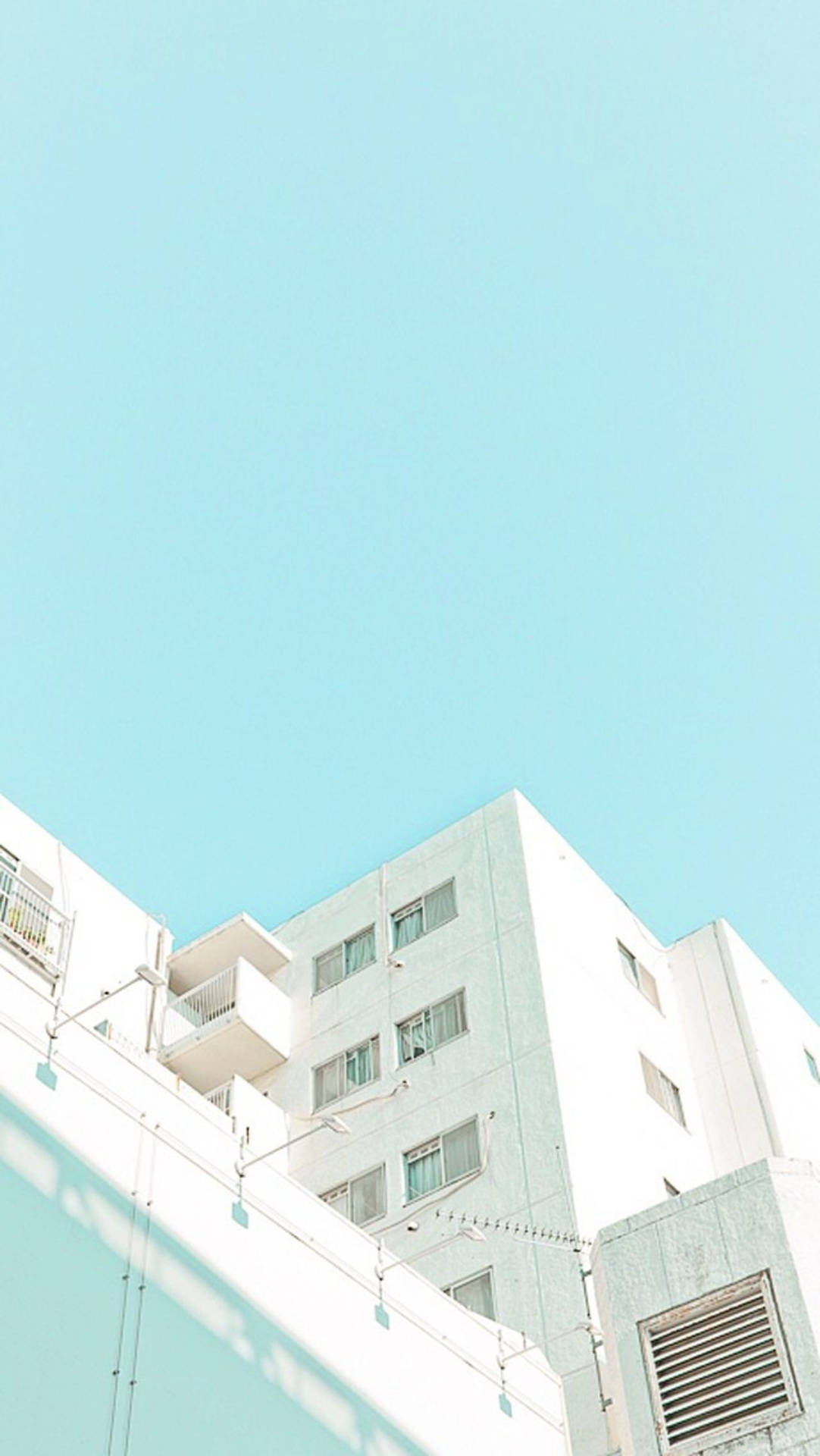 Pastel Teal, white apartment building, clear cyan sky, Full HD Phone Wallpaper