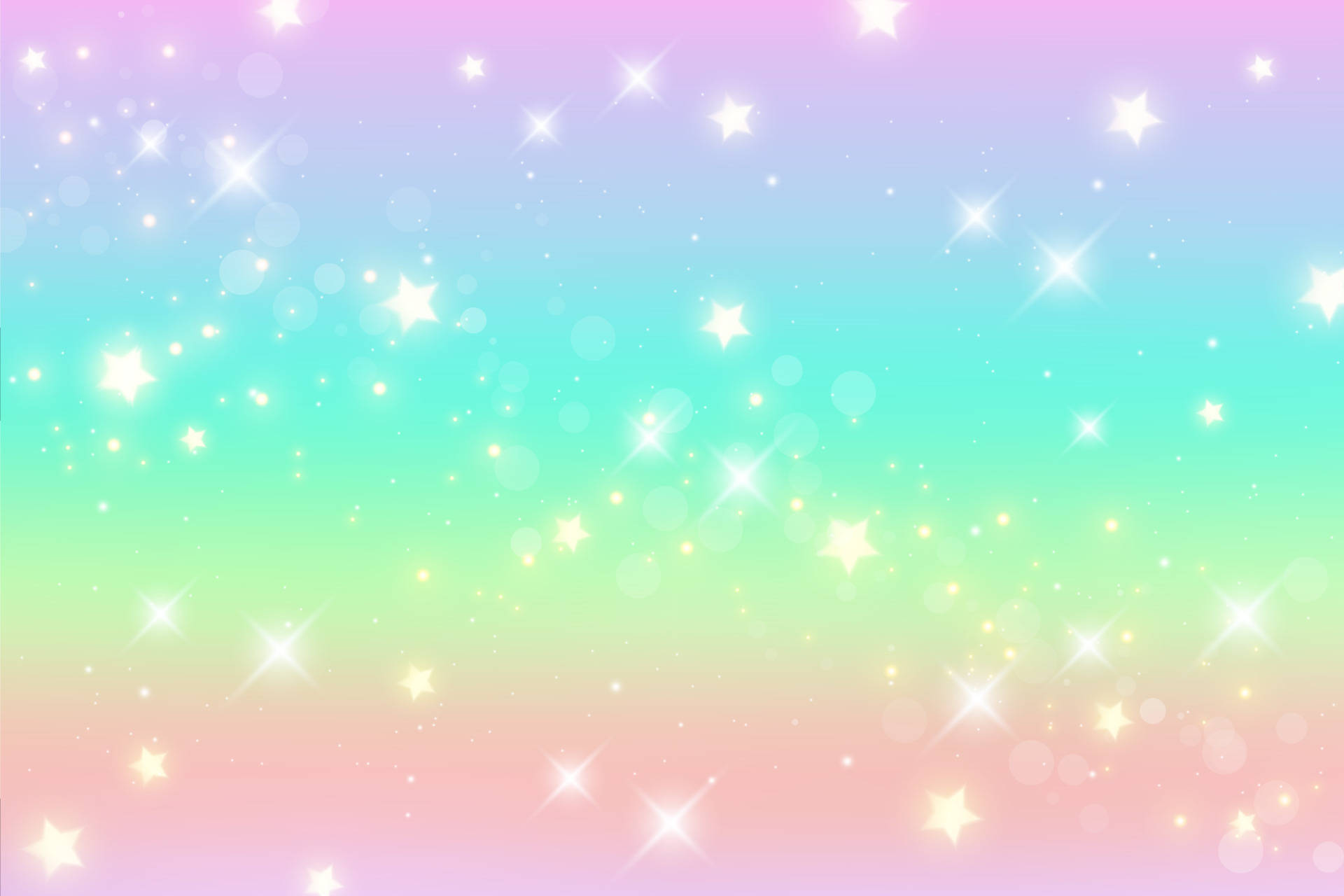 pastel teal, rainbow background, sparkling stars, Full HD Desktop Wallpaper