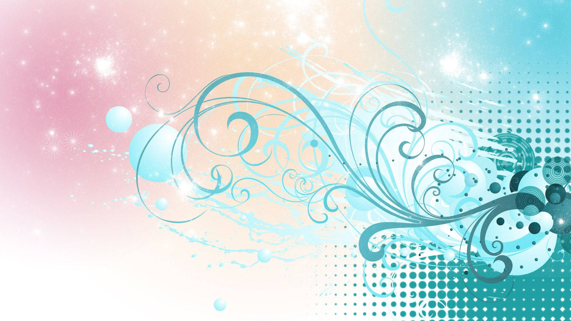 teal, floral, gradient pink to blue, Full HD Desktop Wallpaper