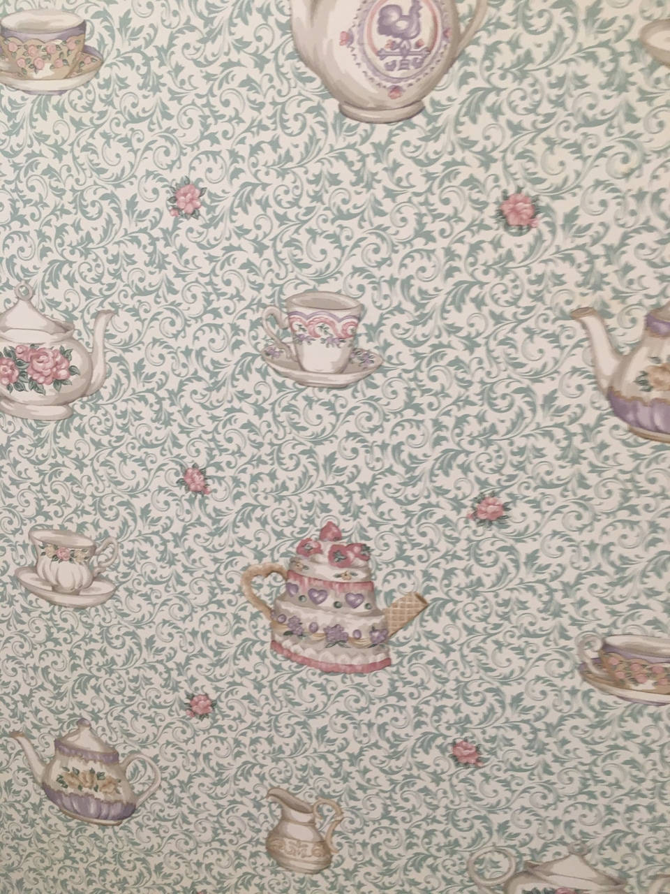 Vintage Pastel Teaware Icons Pattern, floral swirls, ornate teapots, HD Phone Wallpaper