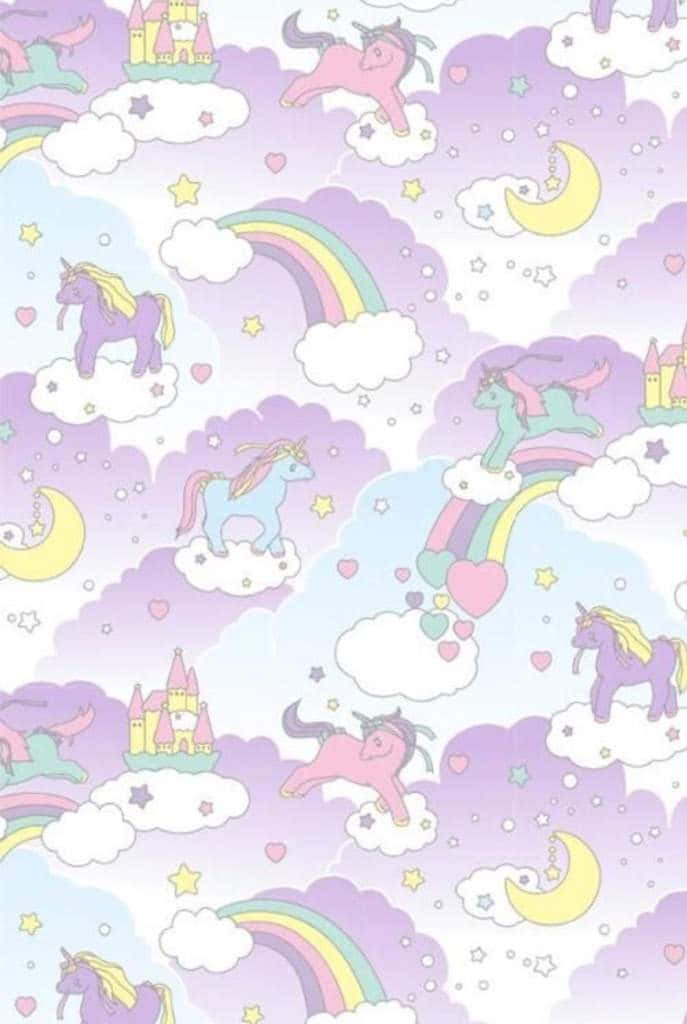 Pastel Unicorn, rainbows, hearts, SD Phone Wallpaper