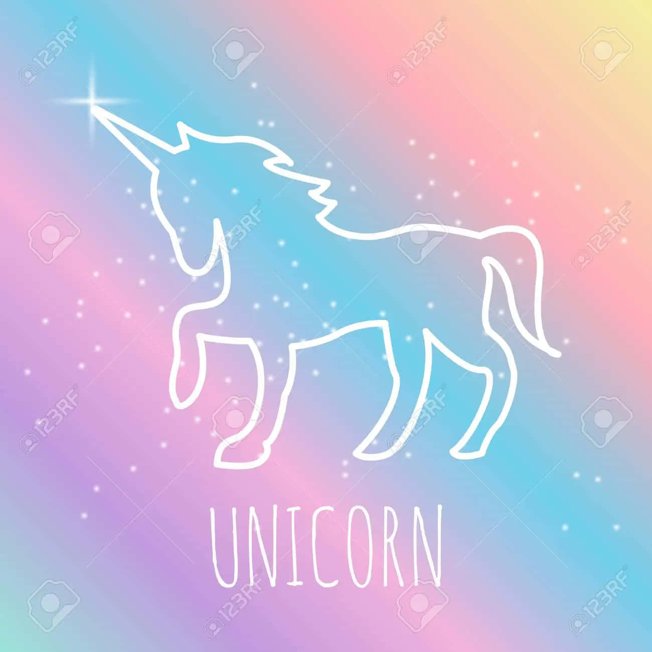 pastel unicorn, white line art unicorn silhouette, pastel rainbow gradient sky, HD Desktop Wallpaper