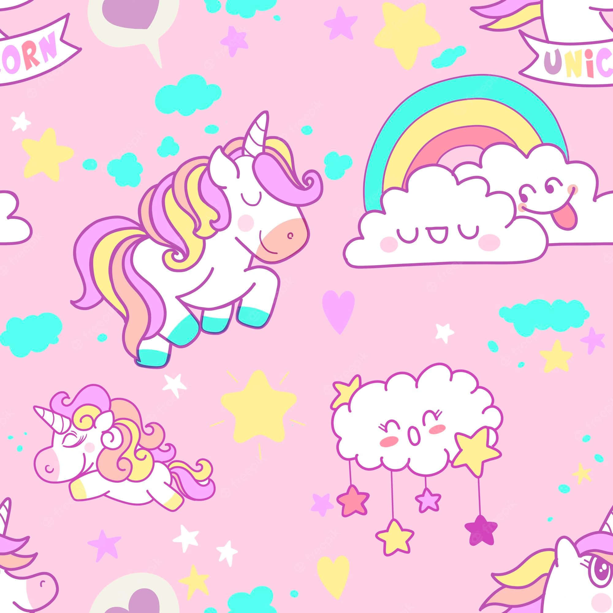 pastel unicorn, pastel pink background, cartoon unicorns, Full HD Desktop Wallpaper