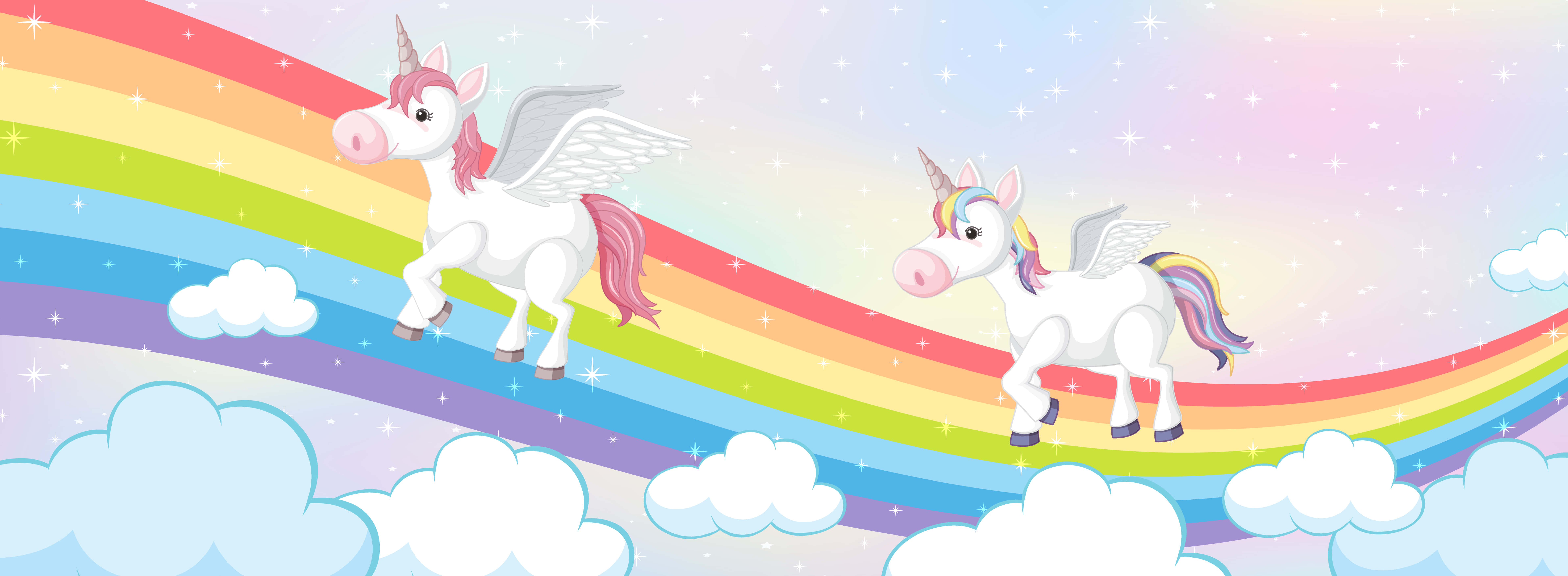 pastel unicorn, winged unicorns, rainbow manes, 8K Desktop Wallpaper