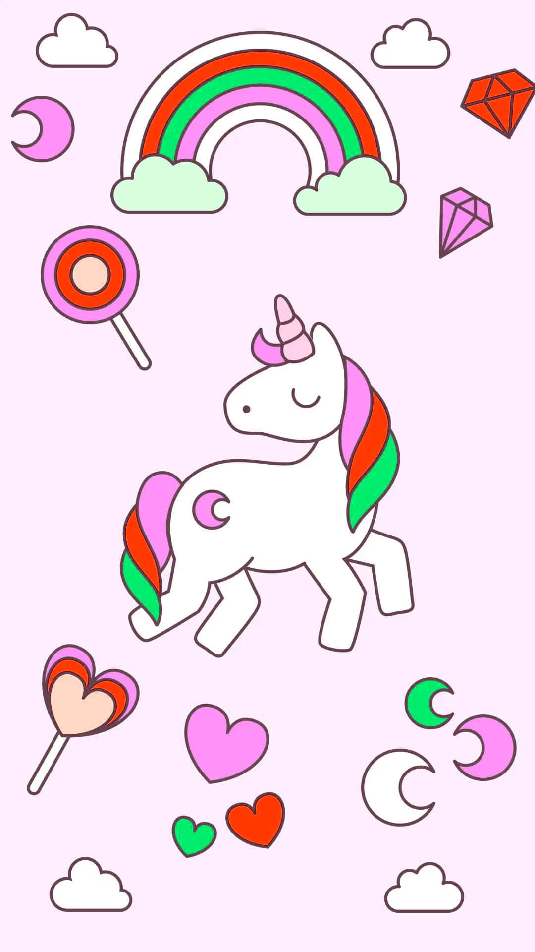 Pastel Unicorn, rainbow mane, rainbow tail, Full HD Phone Wallpaper