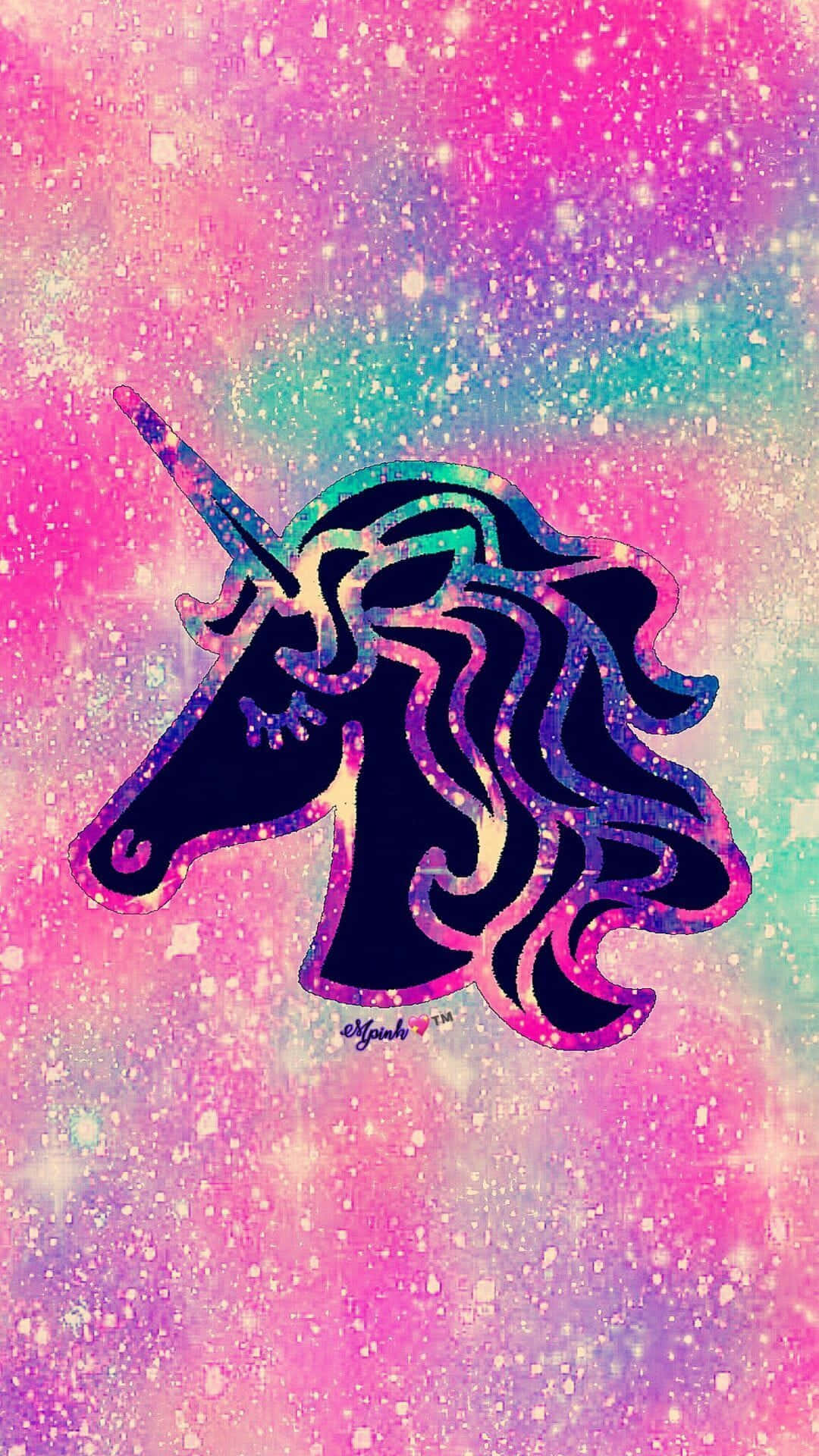 pastel unicorn, glittering unicorn head silhouette, rainbow mane, Full HD Phone Wallpaper