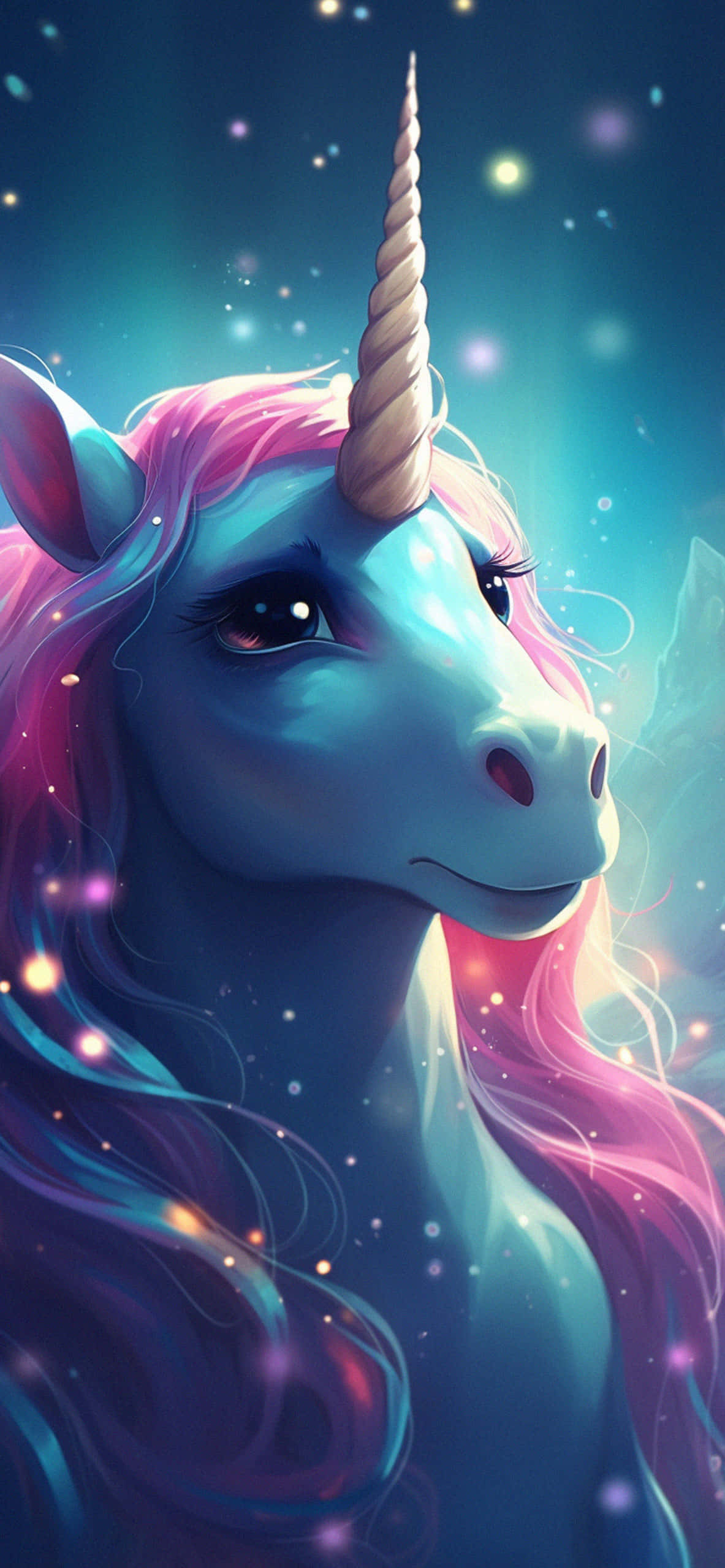 mystical unicorn, blue unicorn, pink mane, 2K Phone Wallpaper