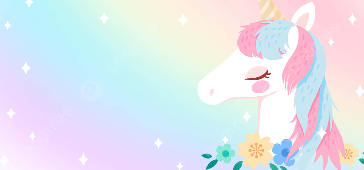 pastel unicorn, pink and blue mane, colorful flowers, SD Desktop Wallpaper