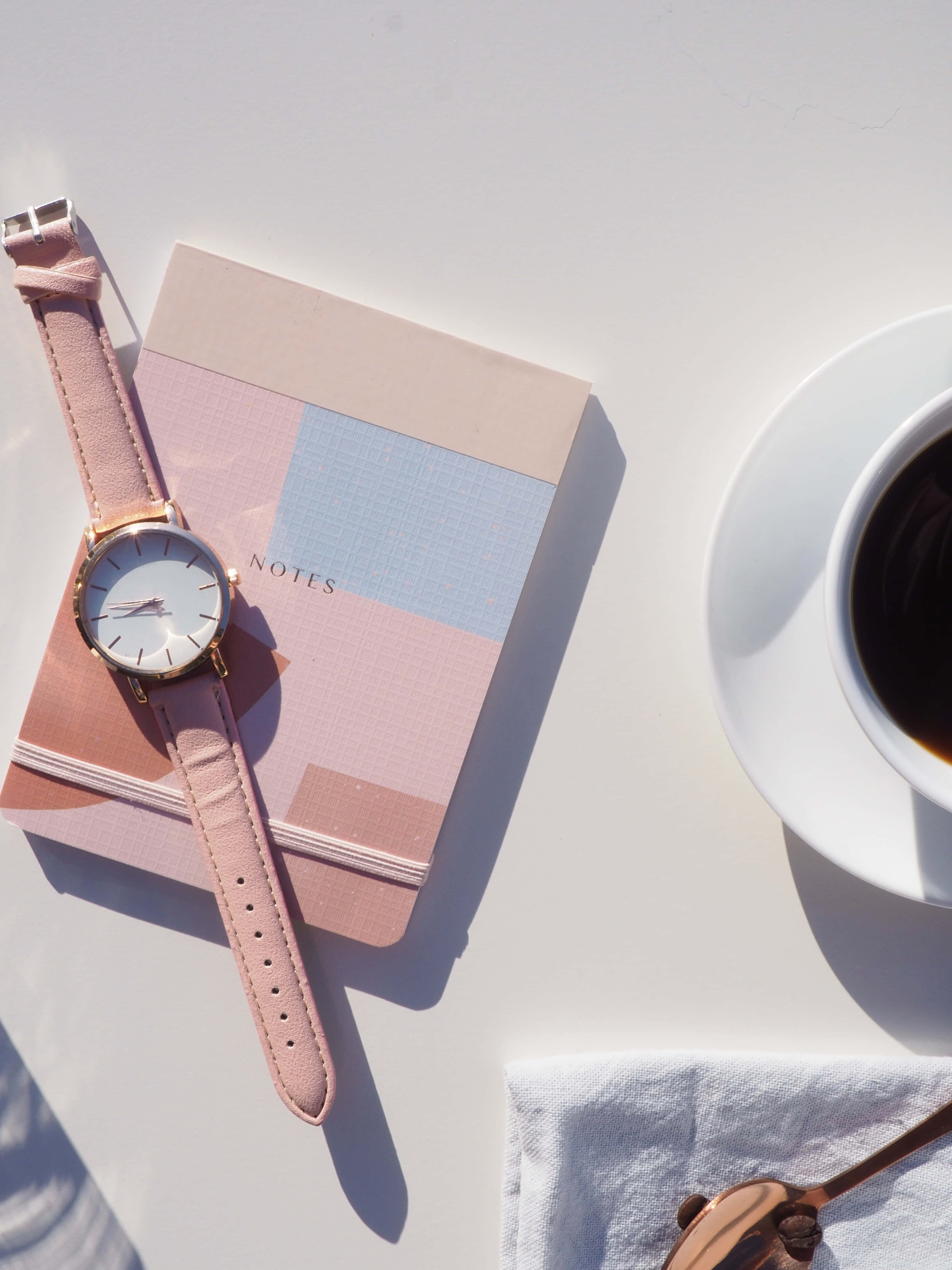 Pastel Vintage iPhone, pink watch, pastel notebook, 4K Phone Wallpaper