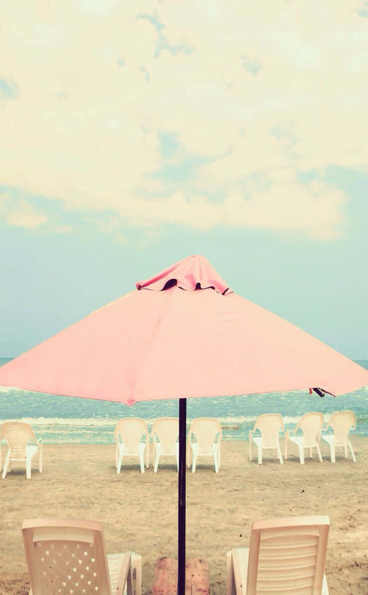 pastel vintage iphone, soft pink beach umbrella, white chairs, SD Phone Wallpaper