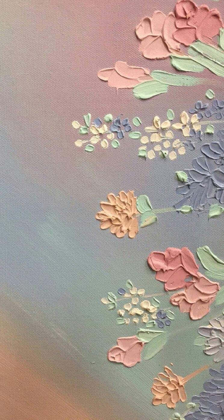 Pastel colored vibes, textured floral painting, thick impasto strokes, HD Phone Wallpaper