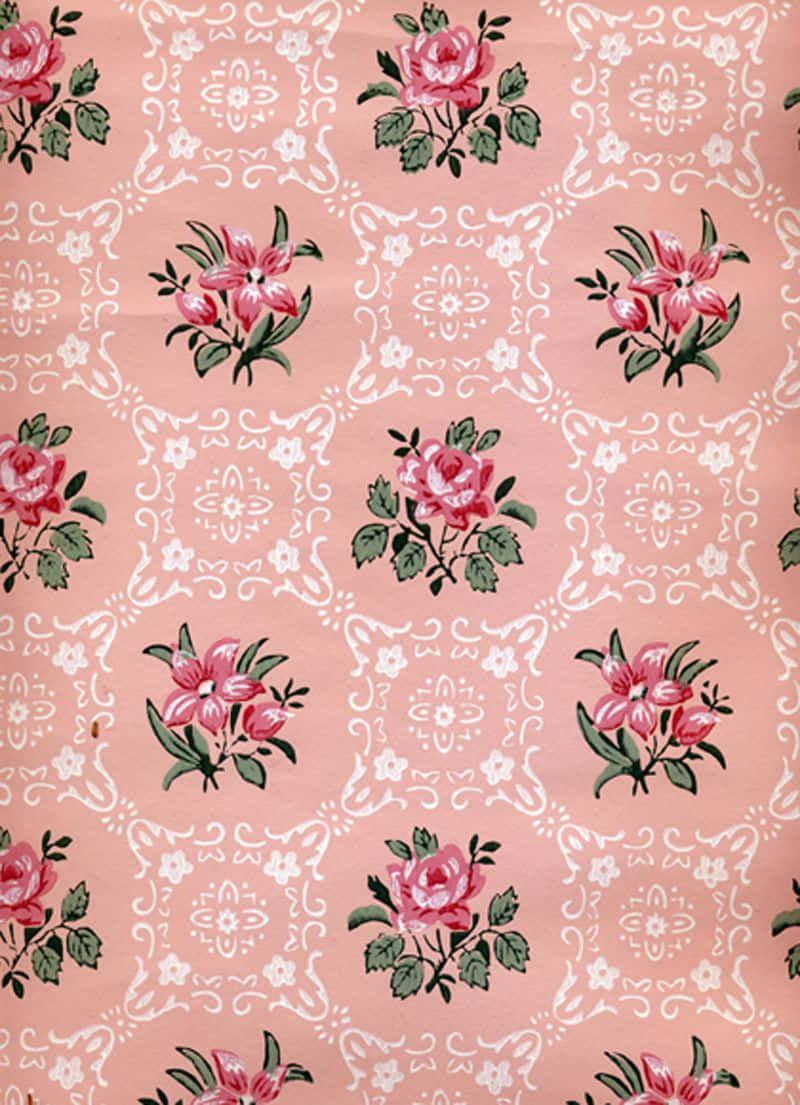 Pastel Vintage iPhone, vintage pink, repeating floral motifs, SD Phone Wallpaper