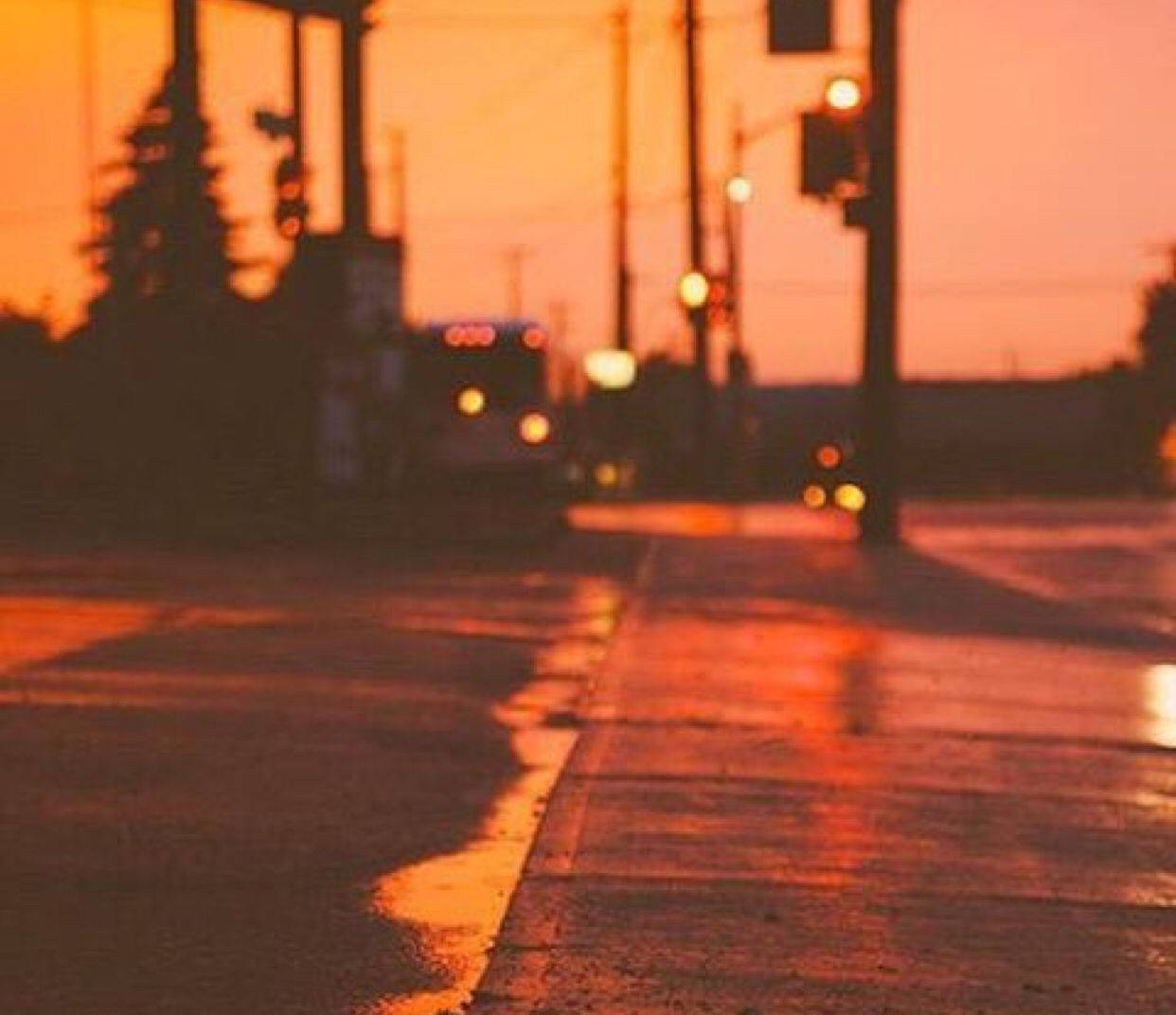 Pastel Vintage, sunset, wet urban street, SD Desktop Wallpaper