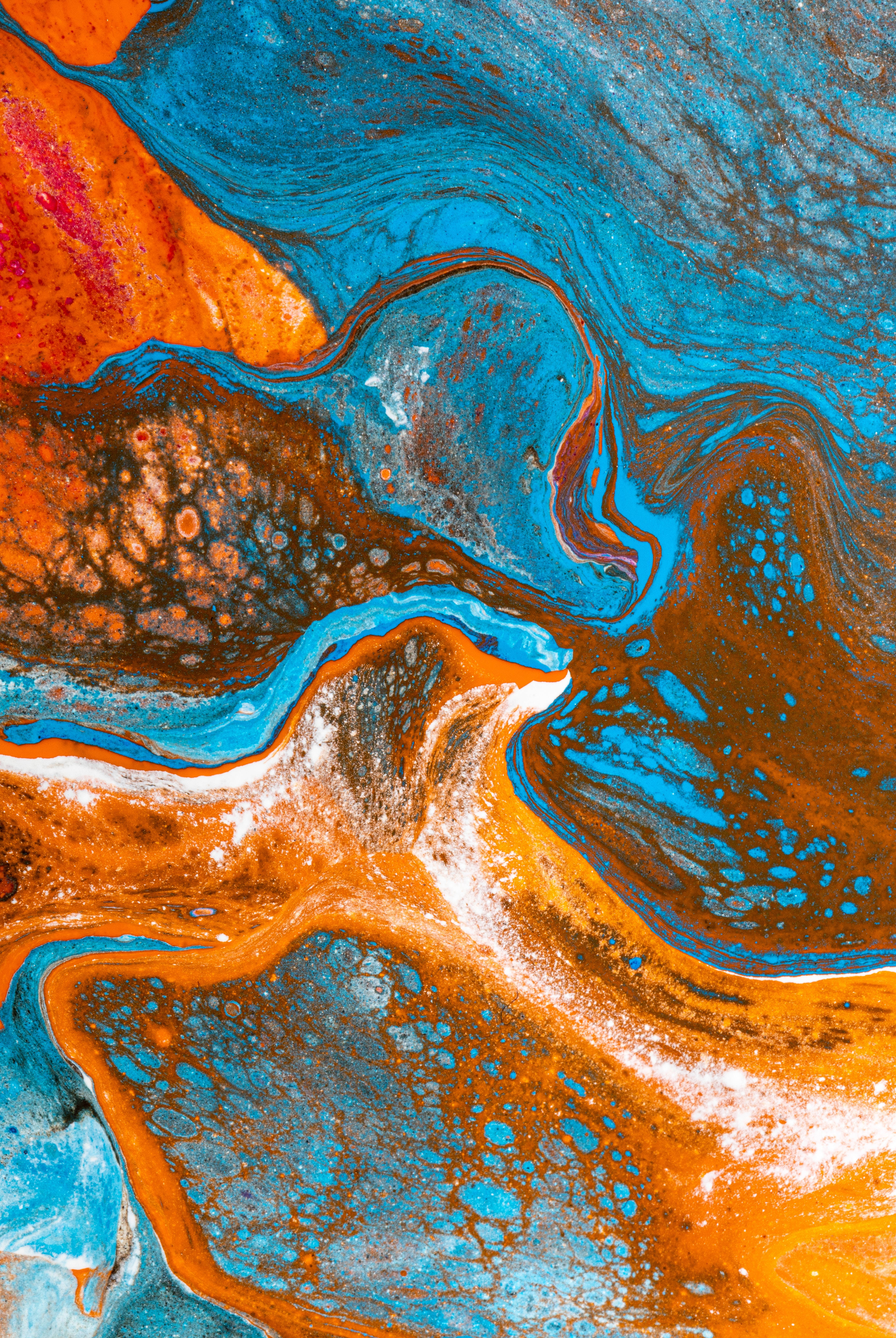 electric blue, fiery orange, watercolor, 5K Phone Wallpaper