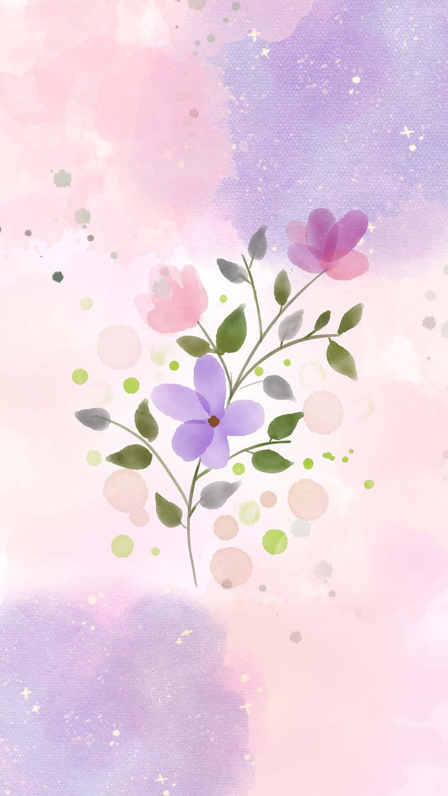 pastel floral watercolor background, purple and pink flowers, green leaves, HD Phone Wallpaper