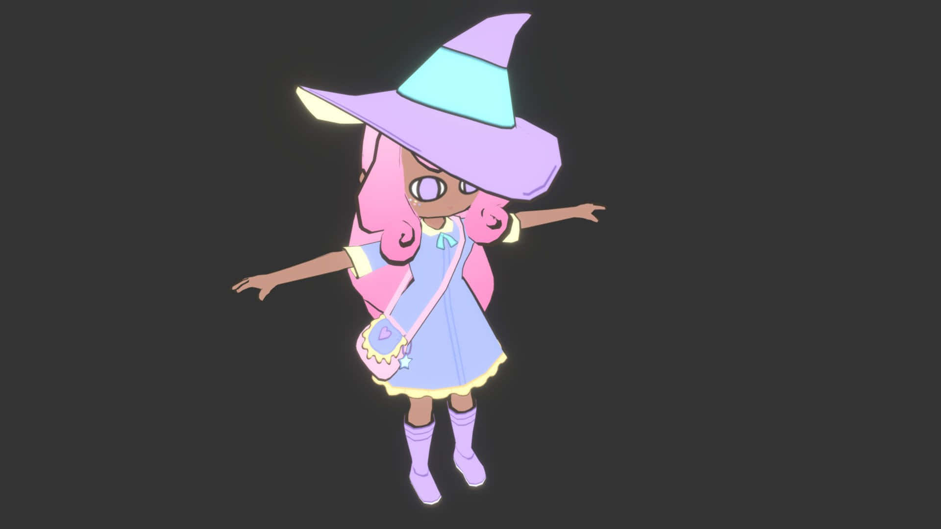 Pastel Witch, pink hair, glowing purple hat, Full HD Desktop Wallpaper