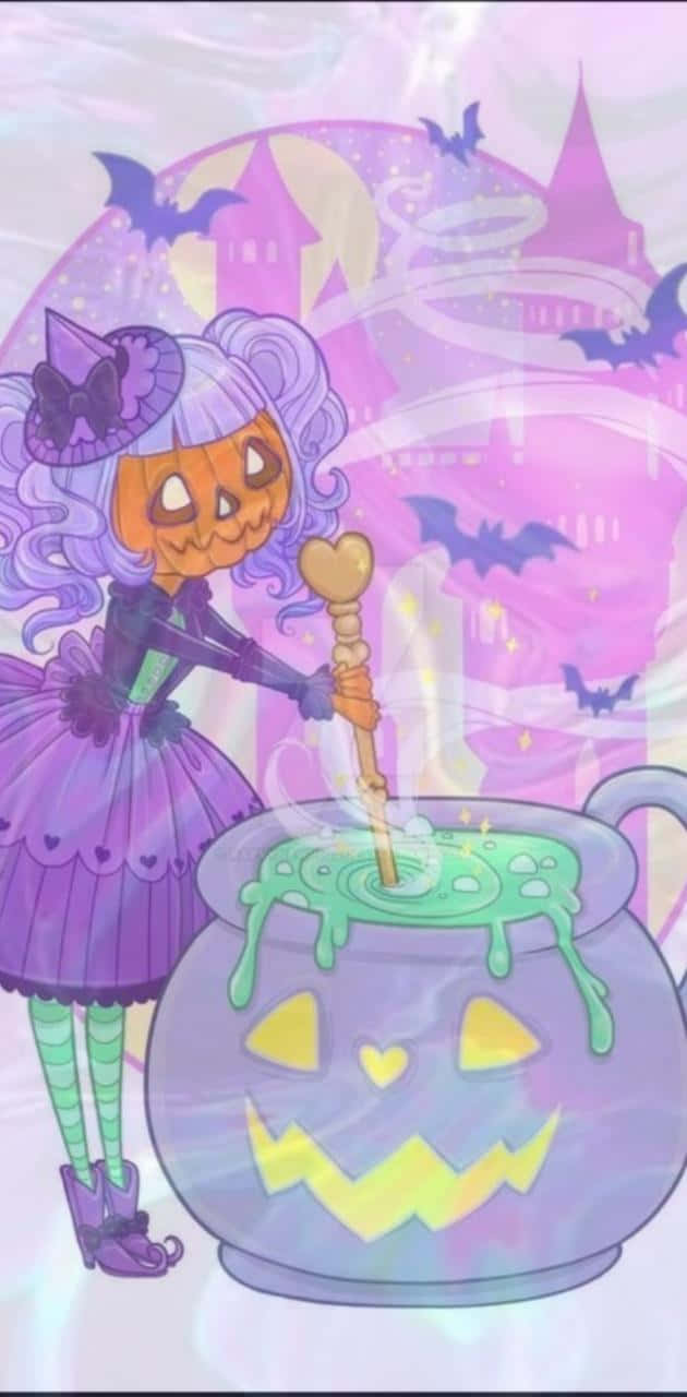Pastel Witch, pumpkin head, glowing green potion, HD Phone Wallpaper