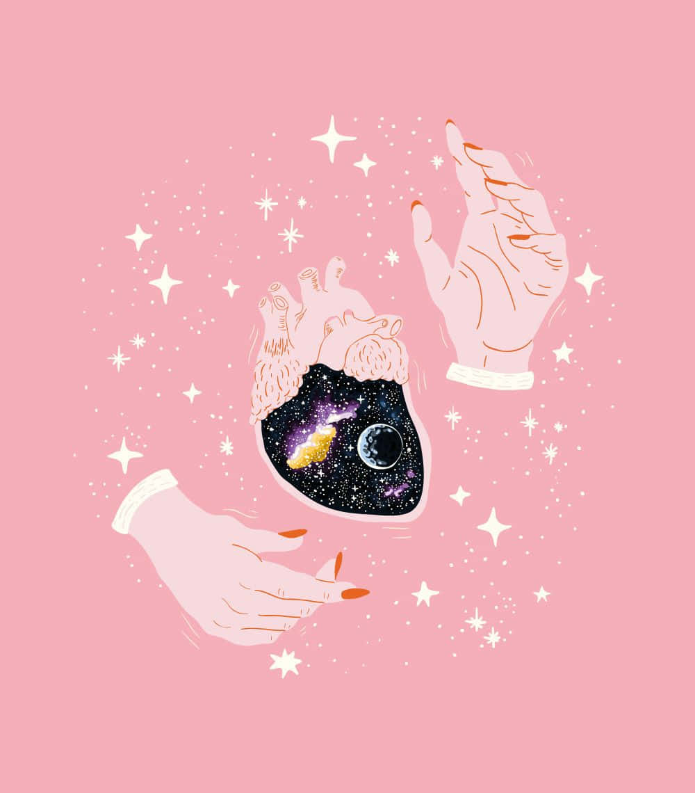 pastel witch, heart-shaped cosmos, stars nebula, SD Phone Wallpaper