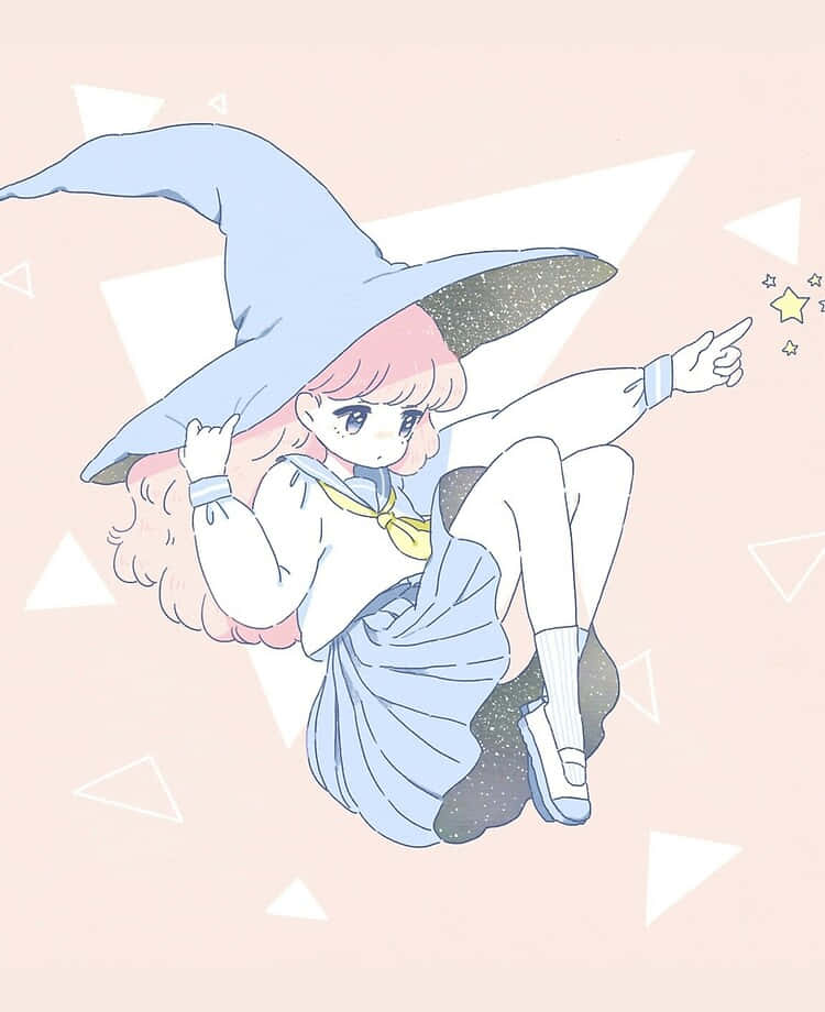 Pastel Witch, pink hair, blue hat, SD Phone Wallpaper