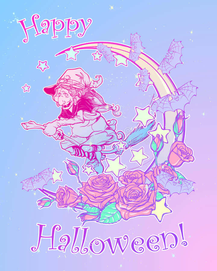 Pastel Witch, broomstick, pastel sky, SD Phone Wallpaper