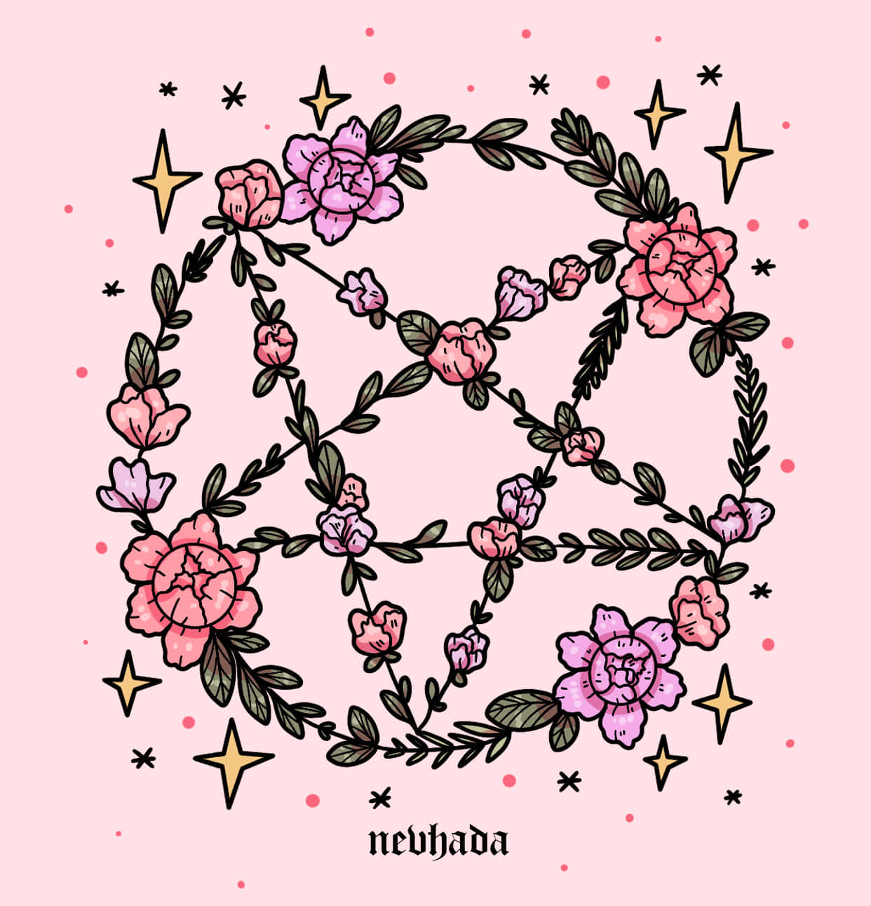 pastel witch, pink floral wreath, green leaves, HD Phone Wallpaper
